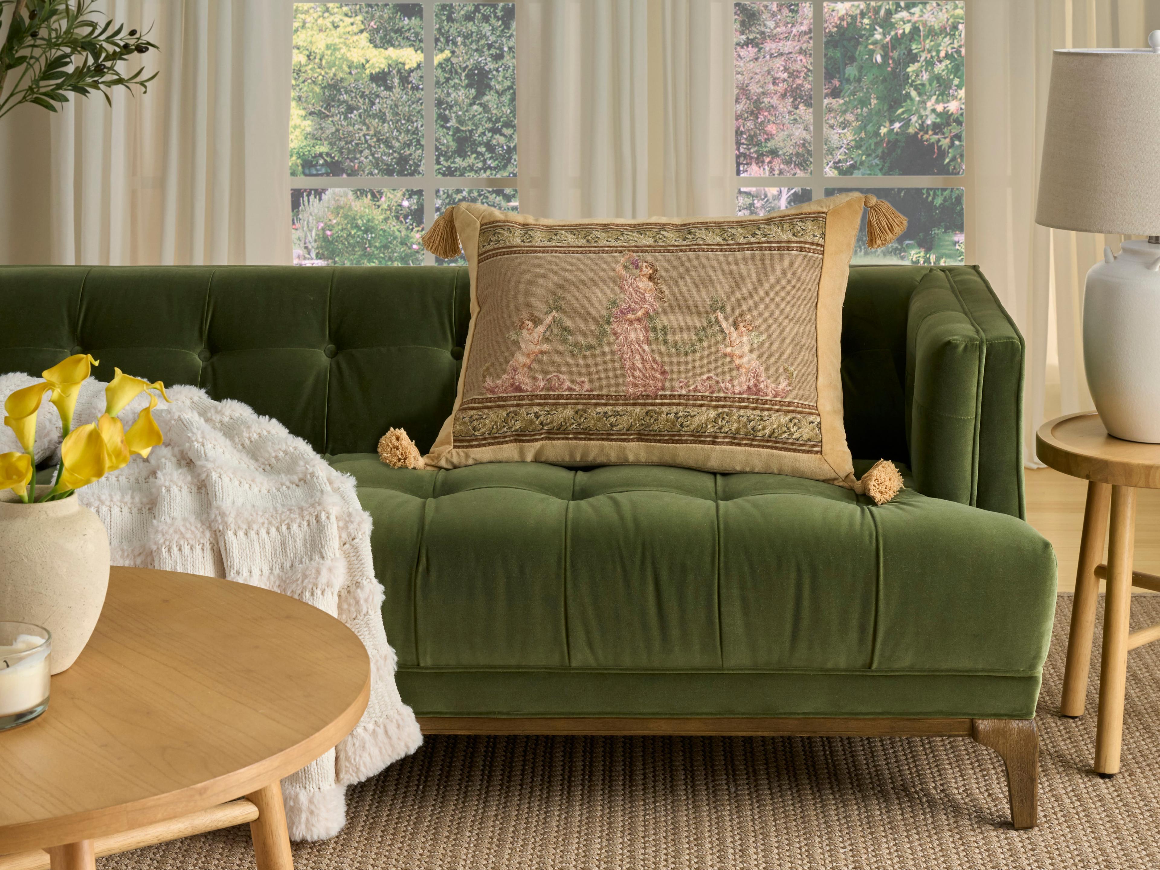 Nourison Mina Victory Vintage Roman Lady & Cherubs 19" x 25" Taupe Pillow