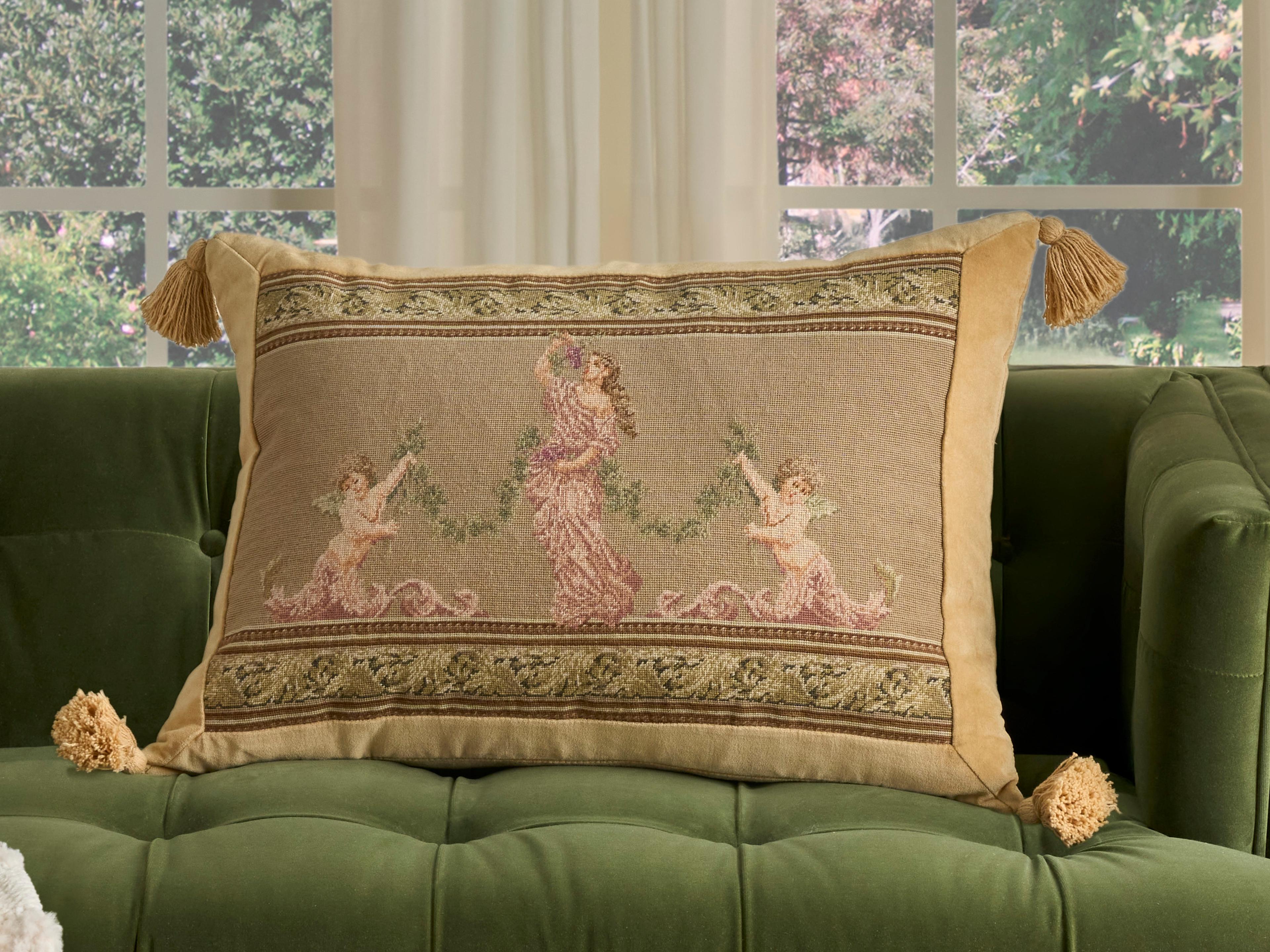 Nourison Mina Victory Vintage Roman Lady & Cherubs 19" x 25" Taupe Pillow