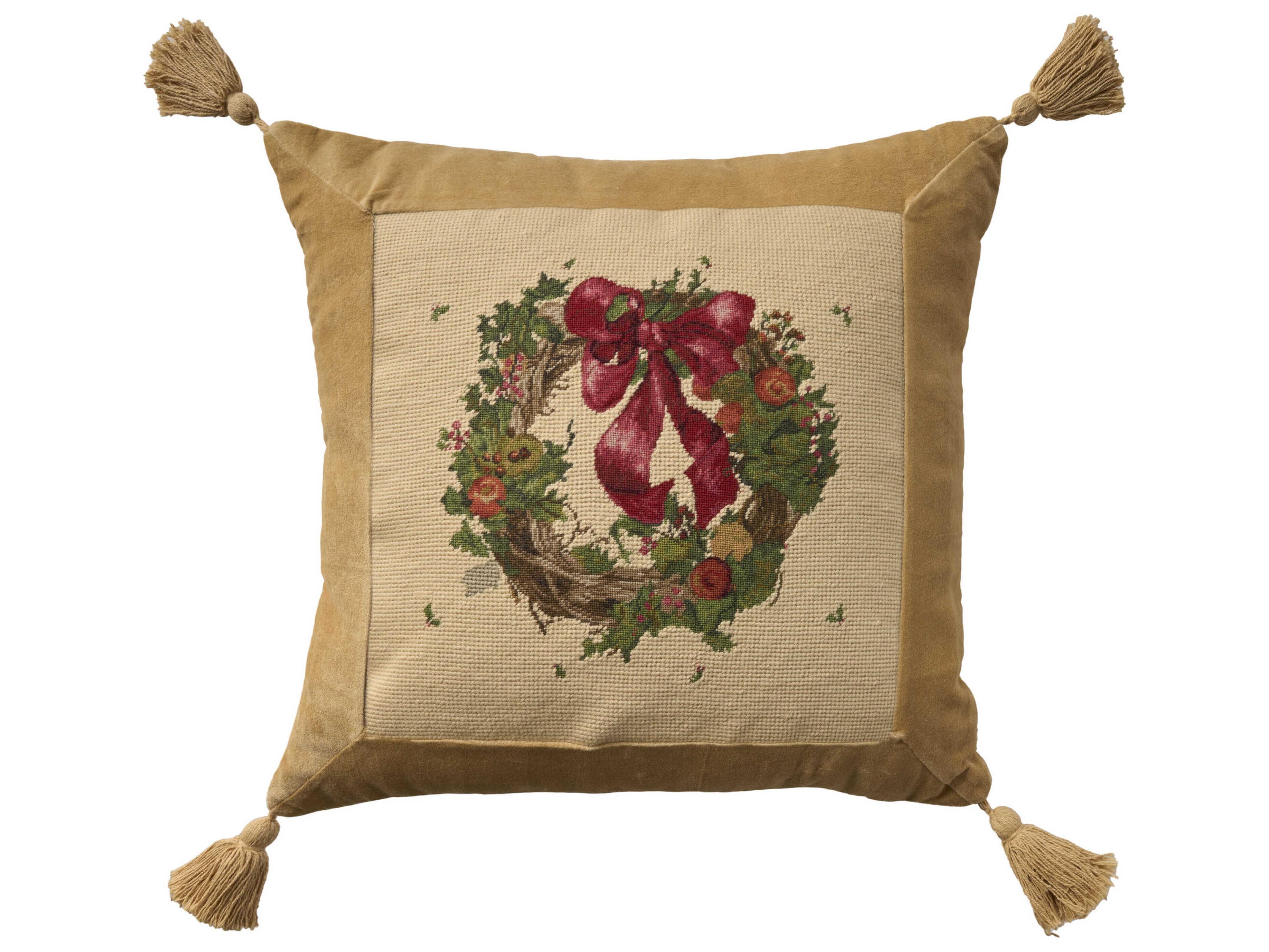 Mina Victory Vintage Wreath 19" x 19" Beige Pillow