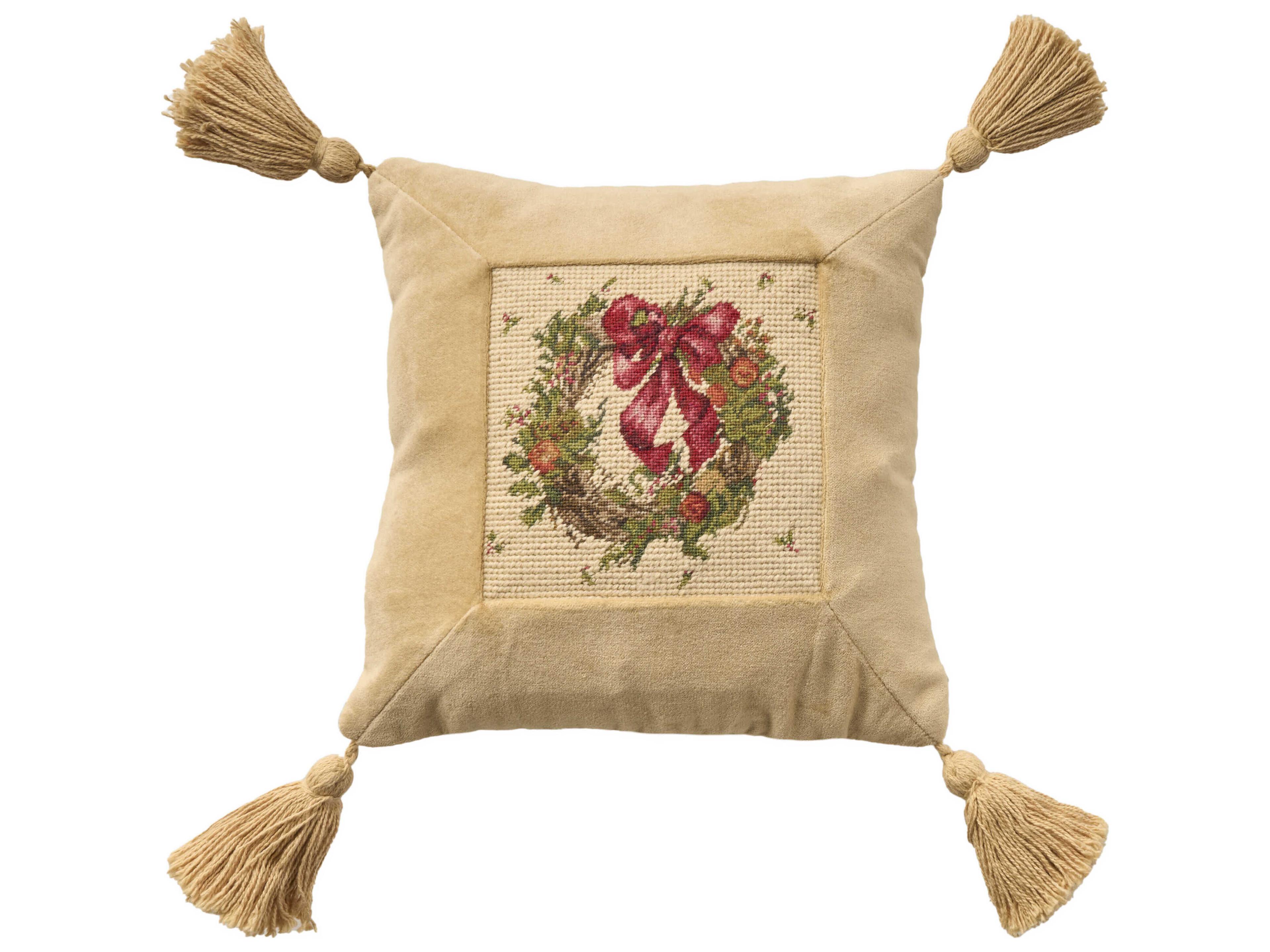Mina Victory Vintage Wreath 12" x 12" Ivory Pillow