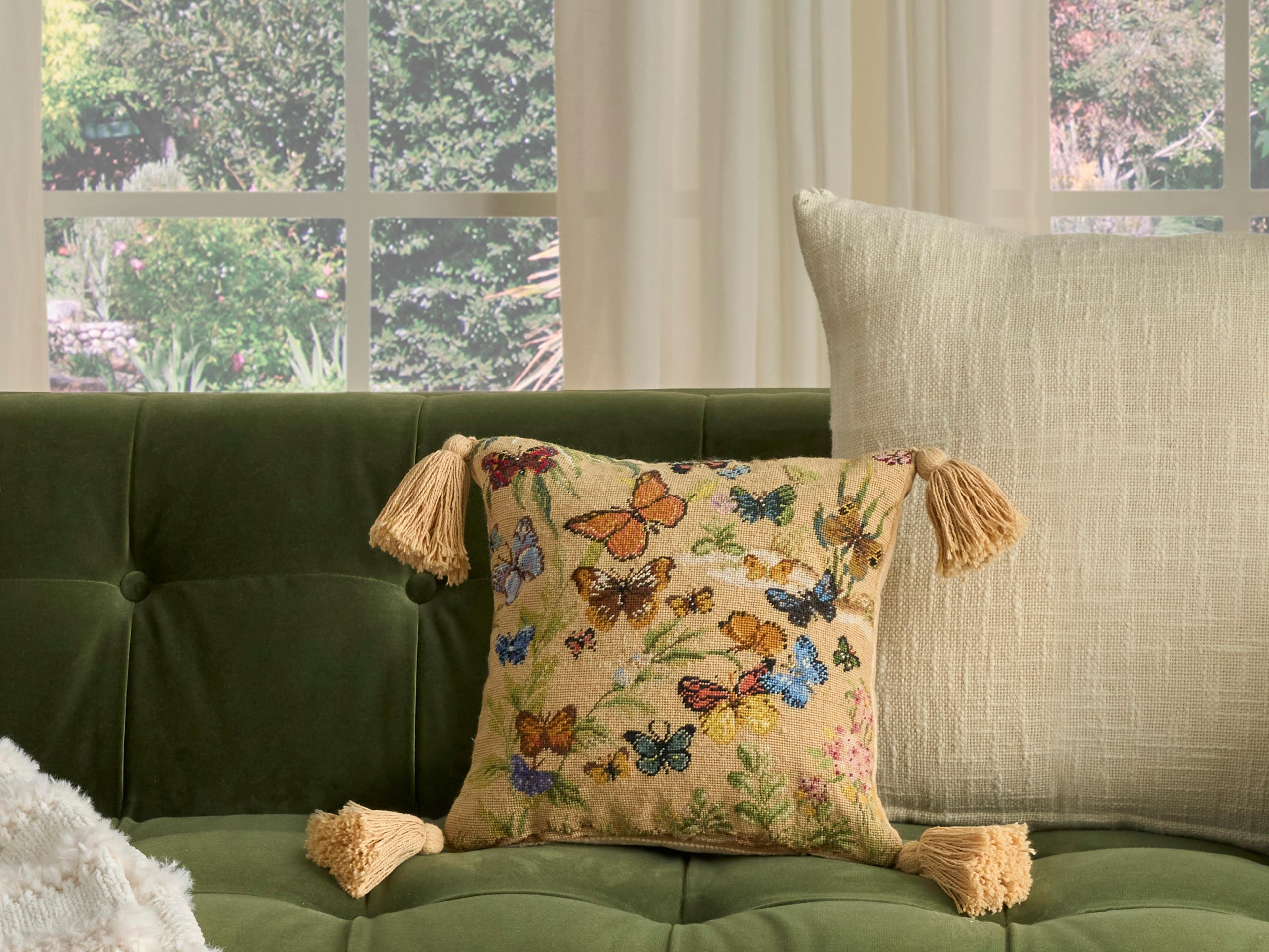 Nourison Mina Victory Vintage Butterflies 12" x 12" Blush Pillow