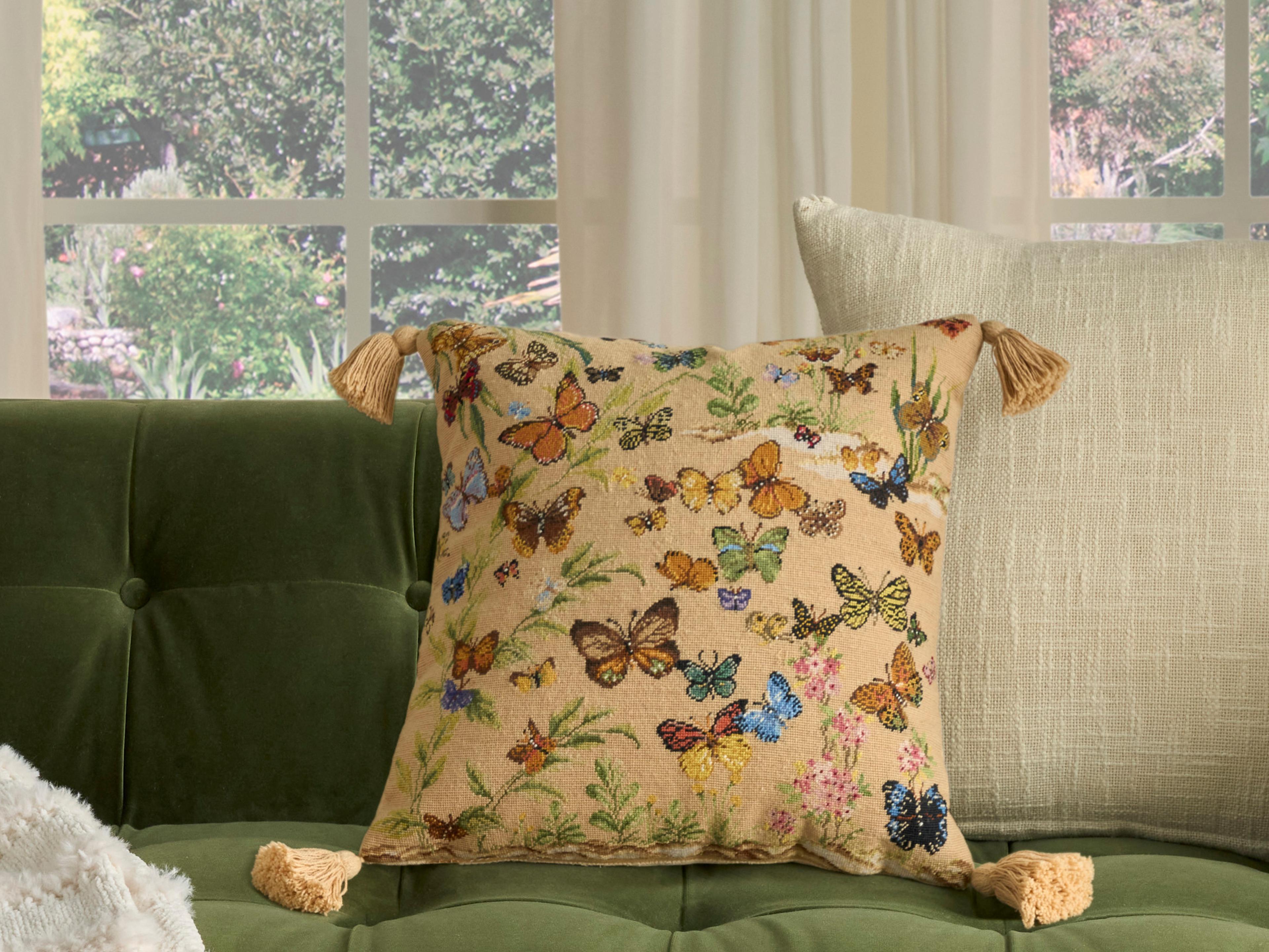 Nourison Mina Victory Vintage Butterflies 18" x 18" Blush Pillow