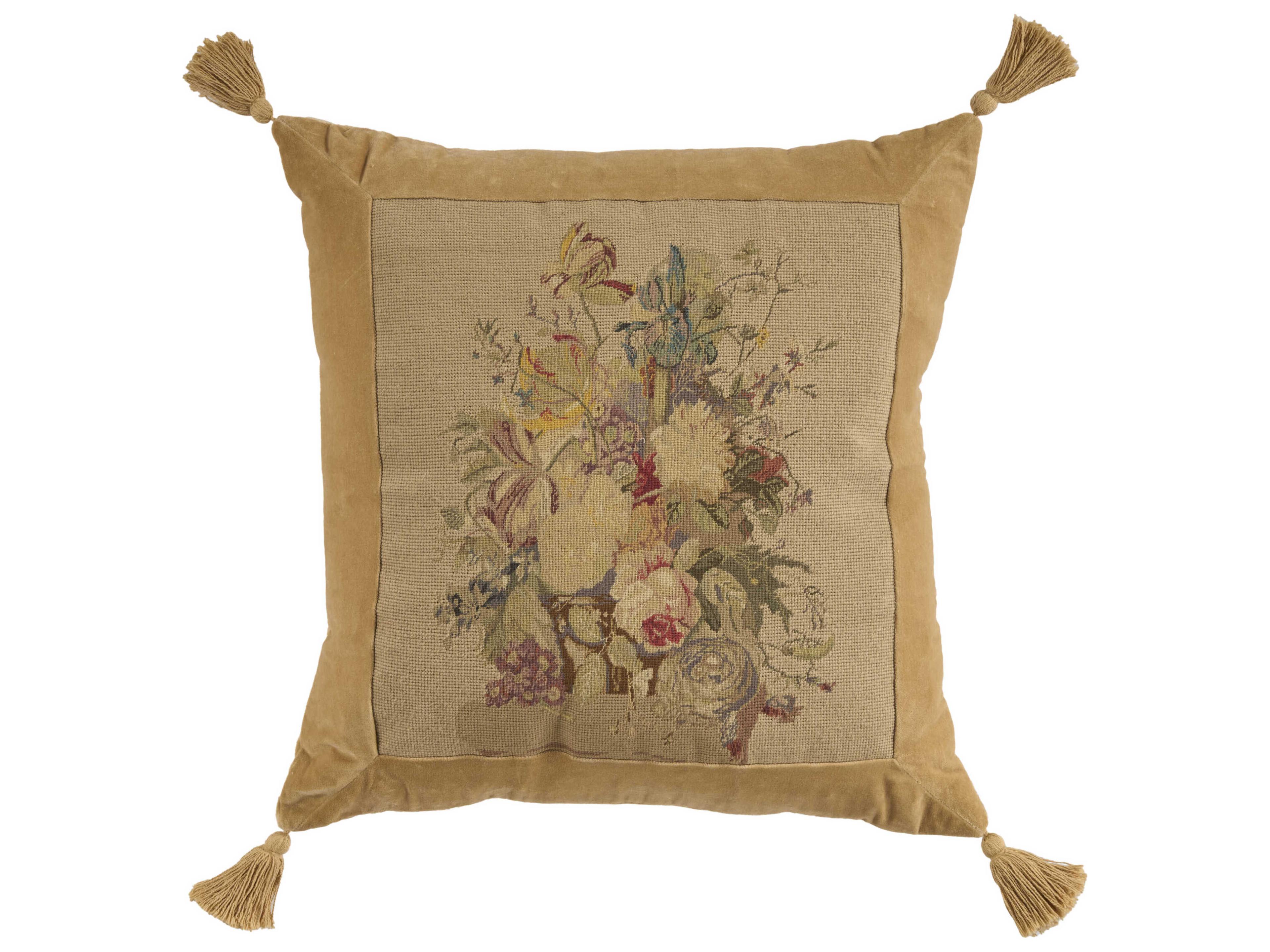 Mina Victory Vintage Floral Bouquet 25" x 25" Beige Pillow