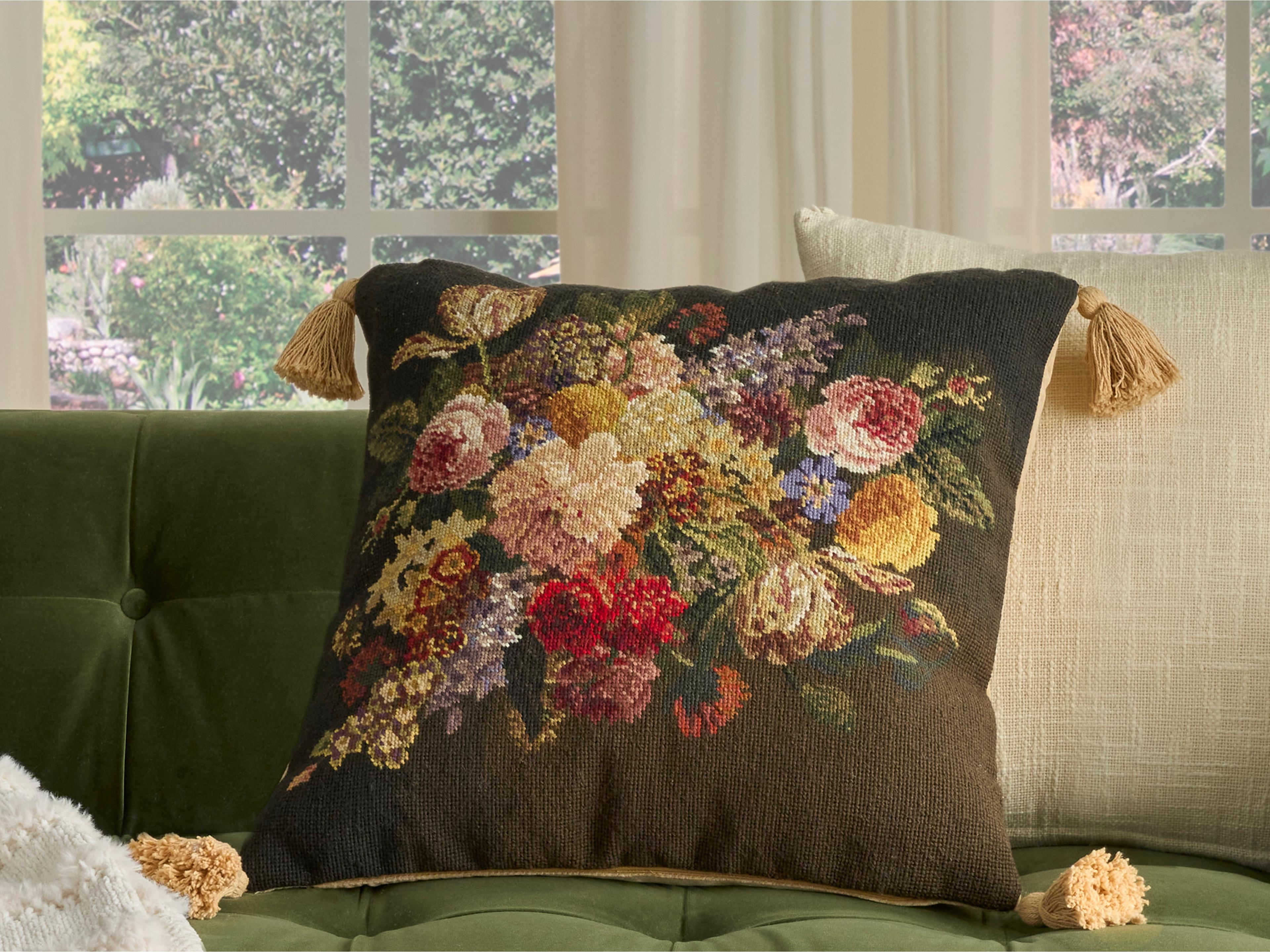 Nourison Mina Victory Vintage Floral 20" x 20" Multicolor Pillow
