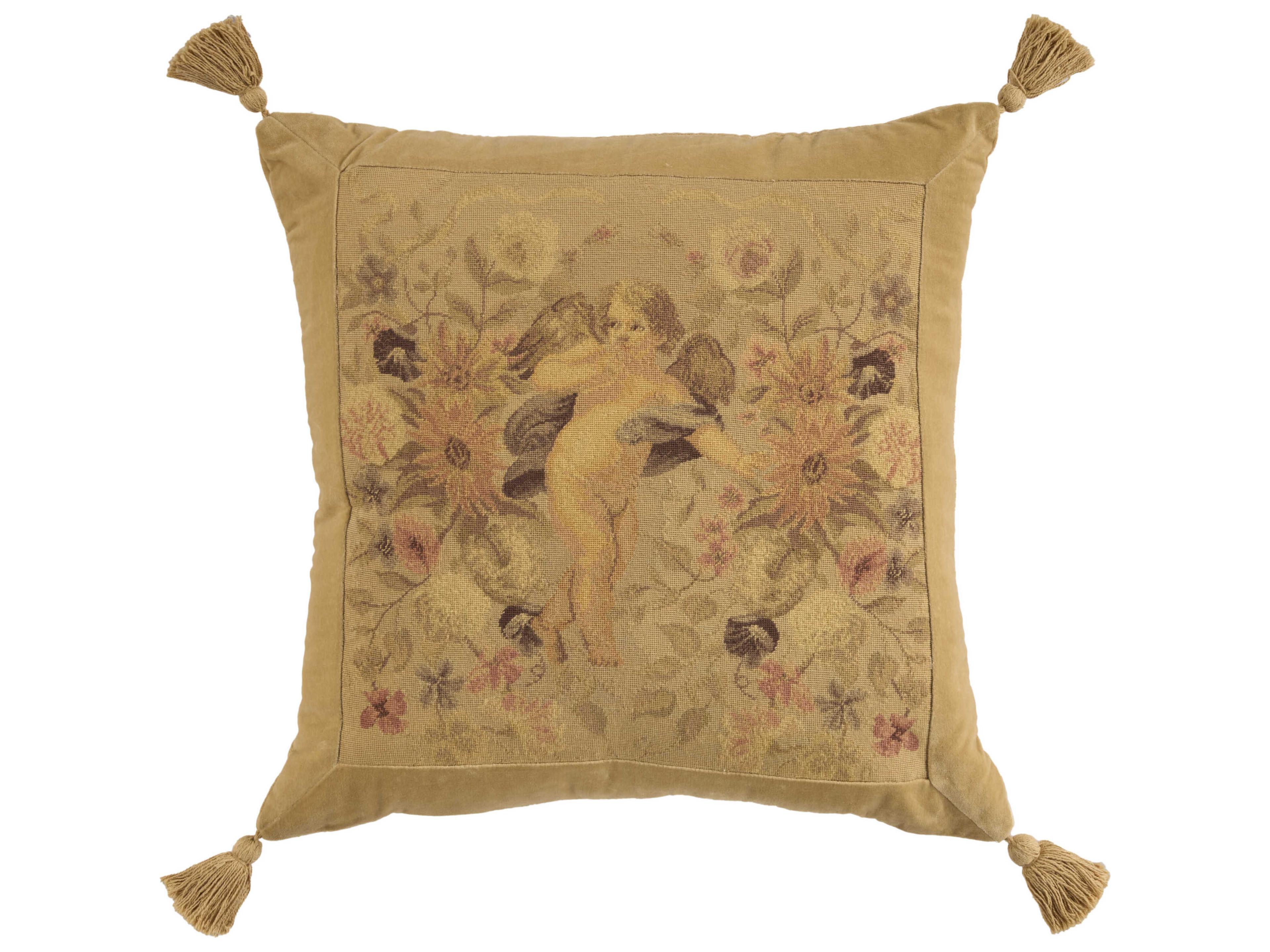 Mina Victory Vintage Angel 24" x 24" Beige Pillow