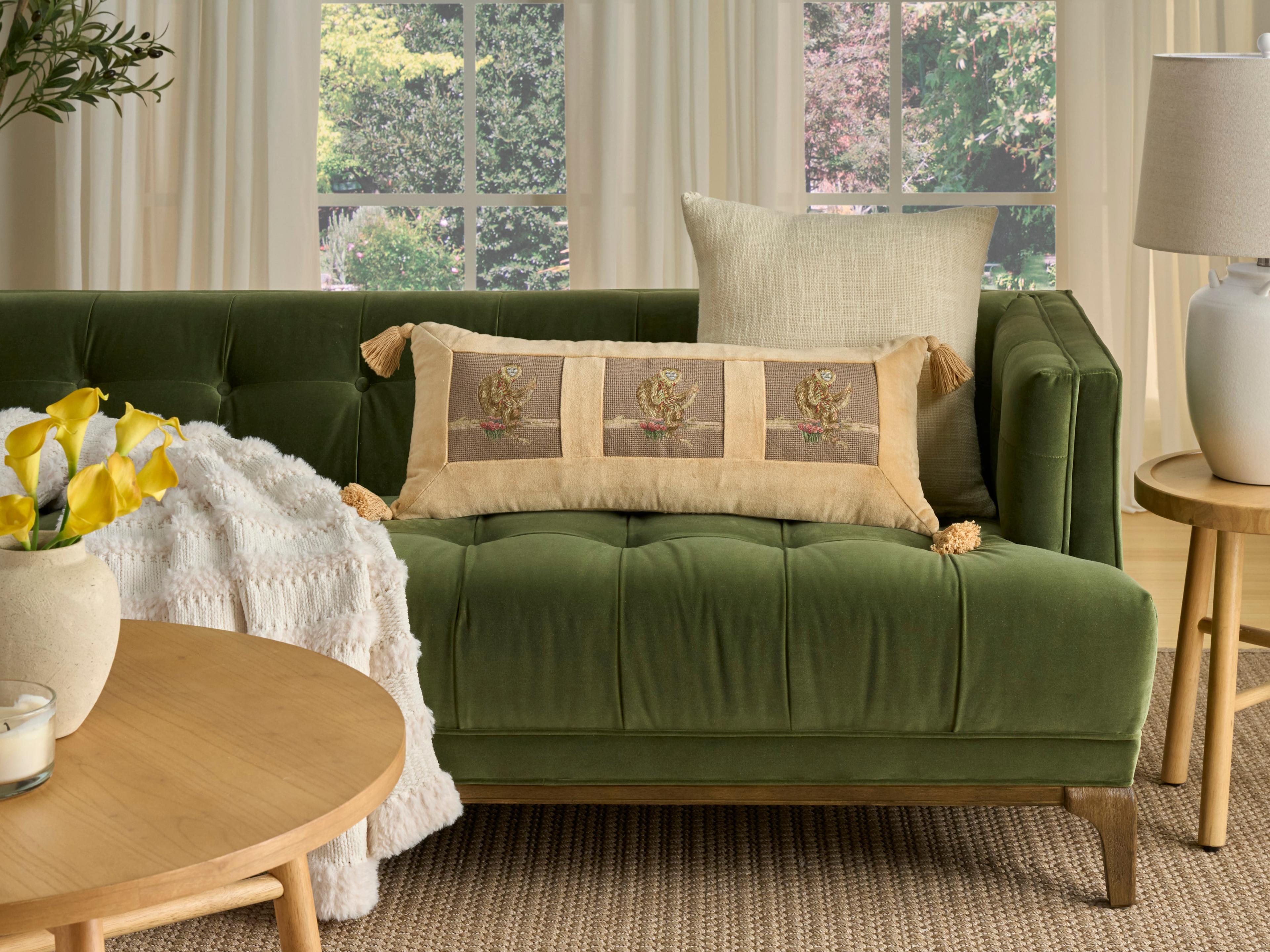 Nourison Mina Victory Vintage Monkey On Branch 12" x 30" Taupe Pillow