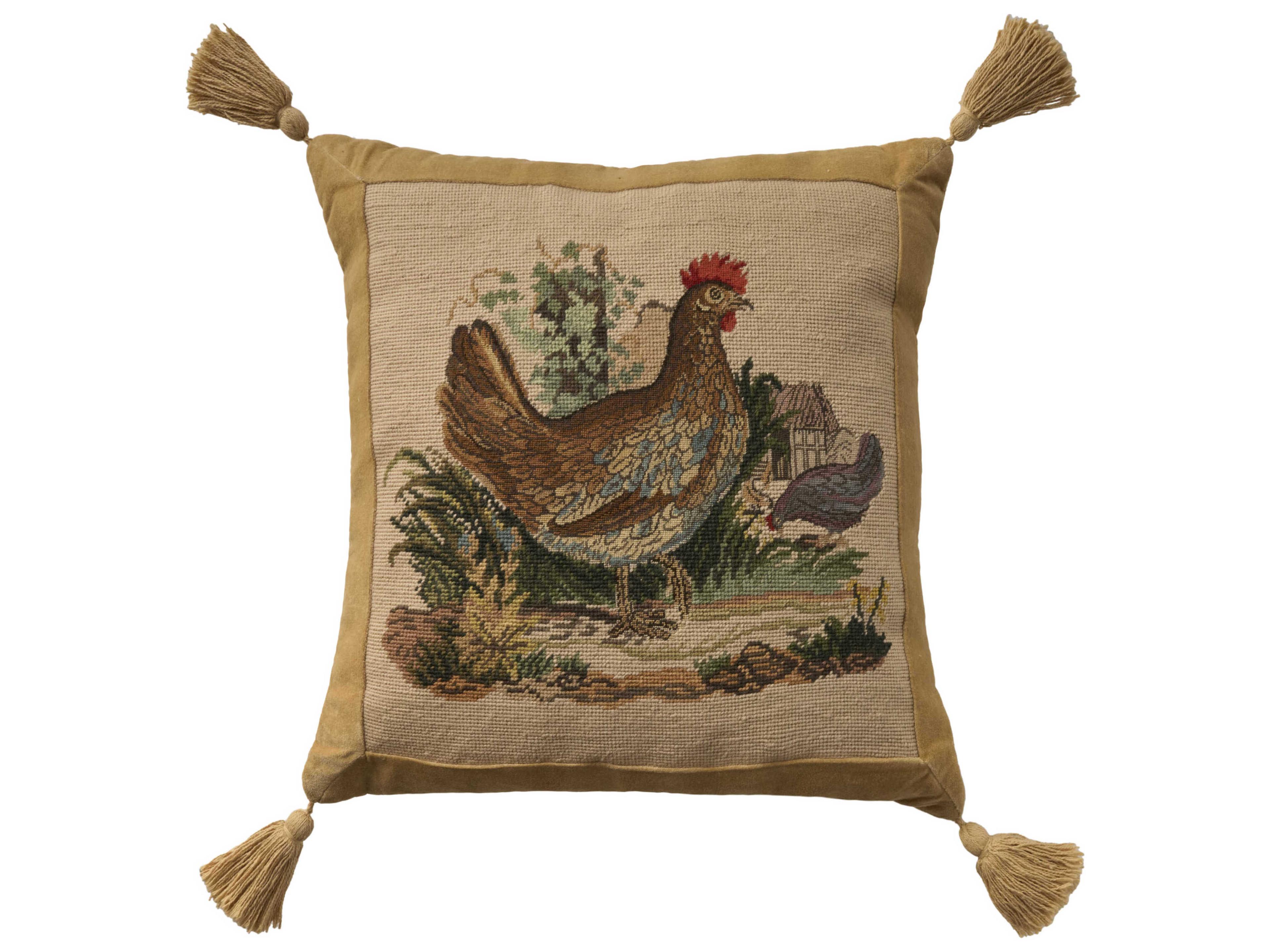 Mina Victory Vintage Hen 22" x 22" Beige Pillow