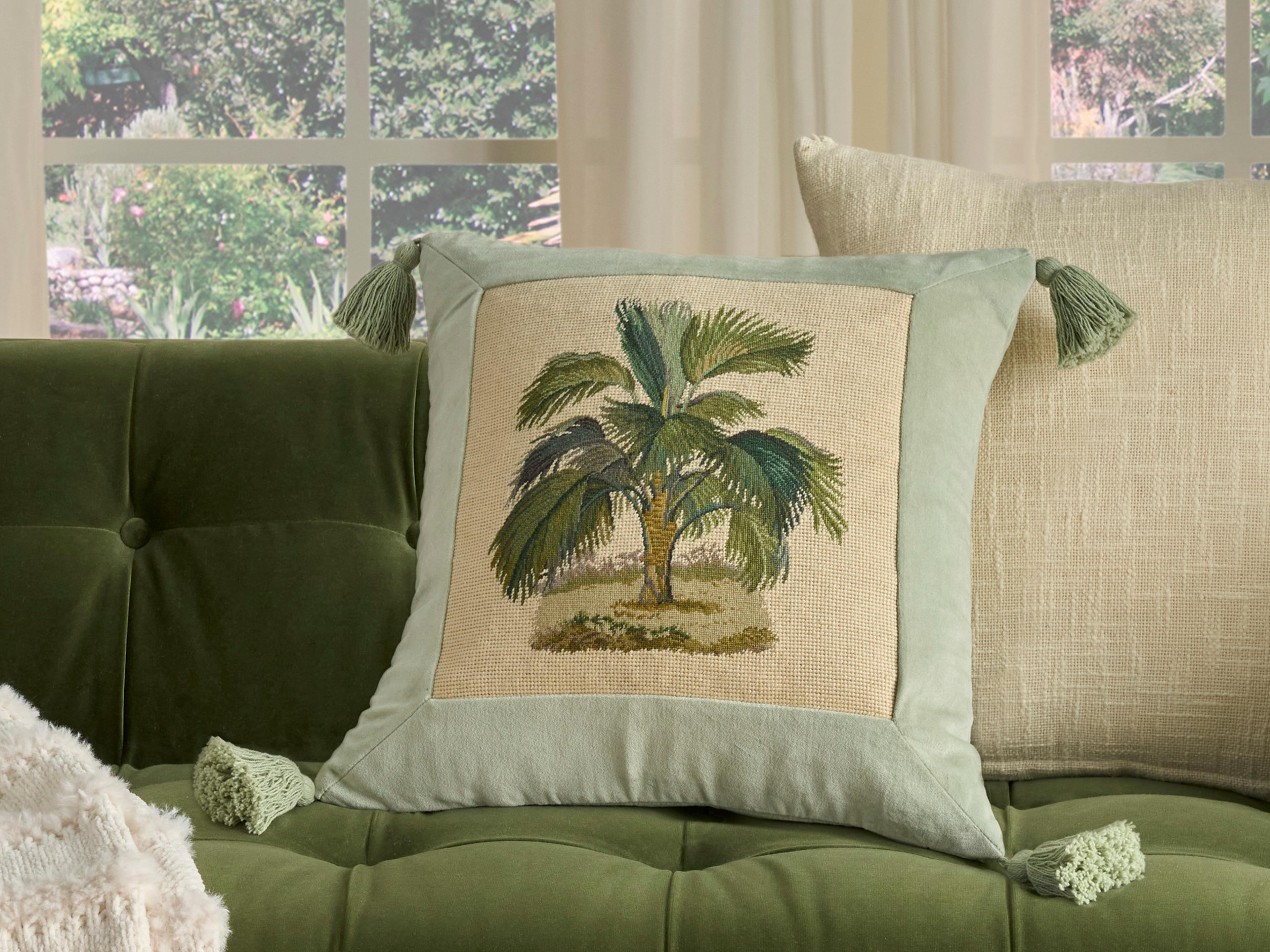 Nourison Mina Victory Vintage Palm Tree 19" x 19" Ivory Pillow