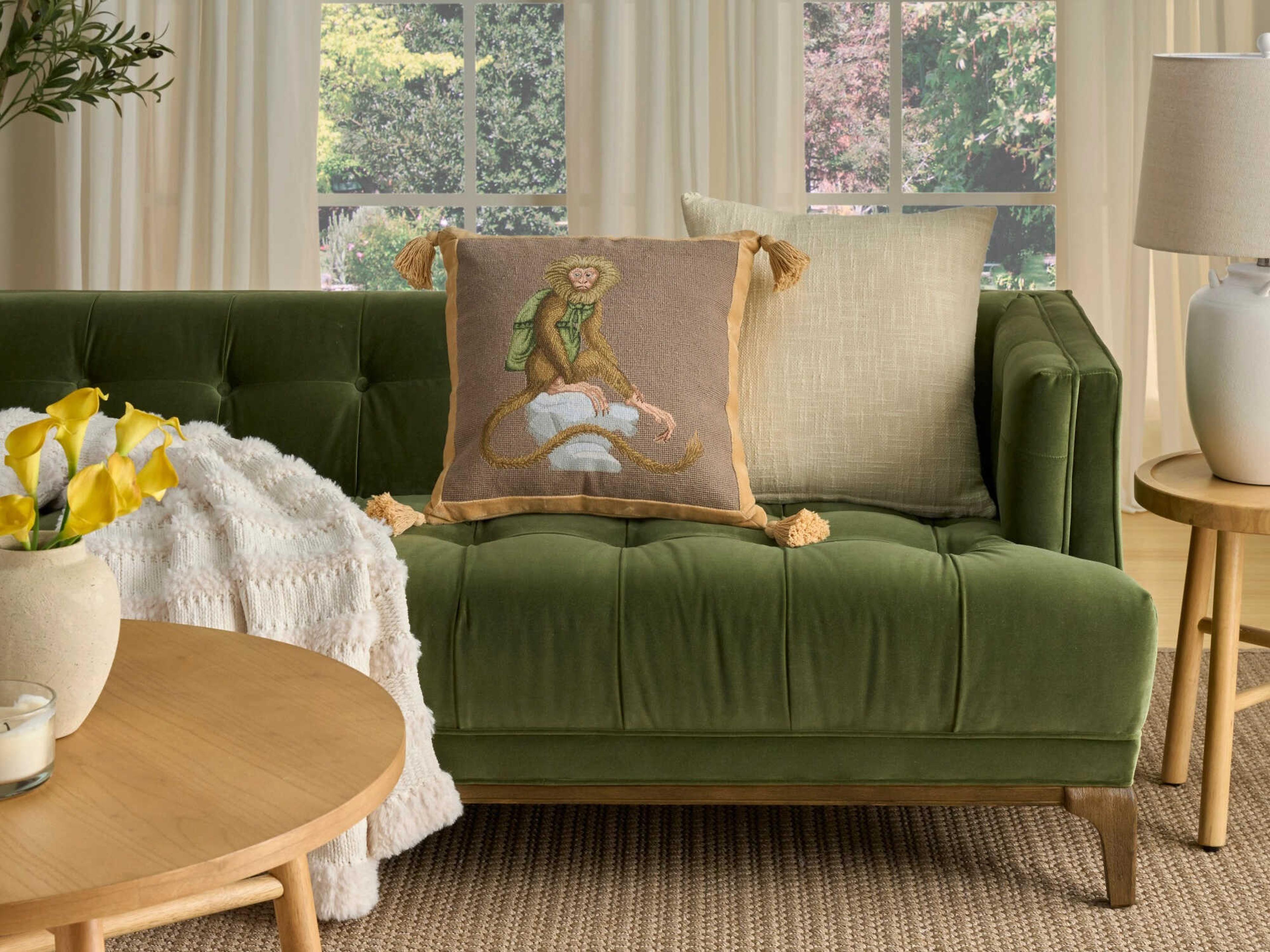 Nourison Mina Victory Vintage Monkey On Stone 19" x 19" Taupe Pillow