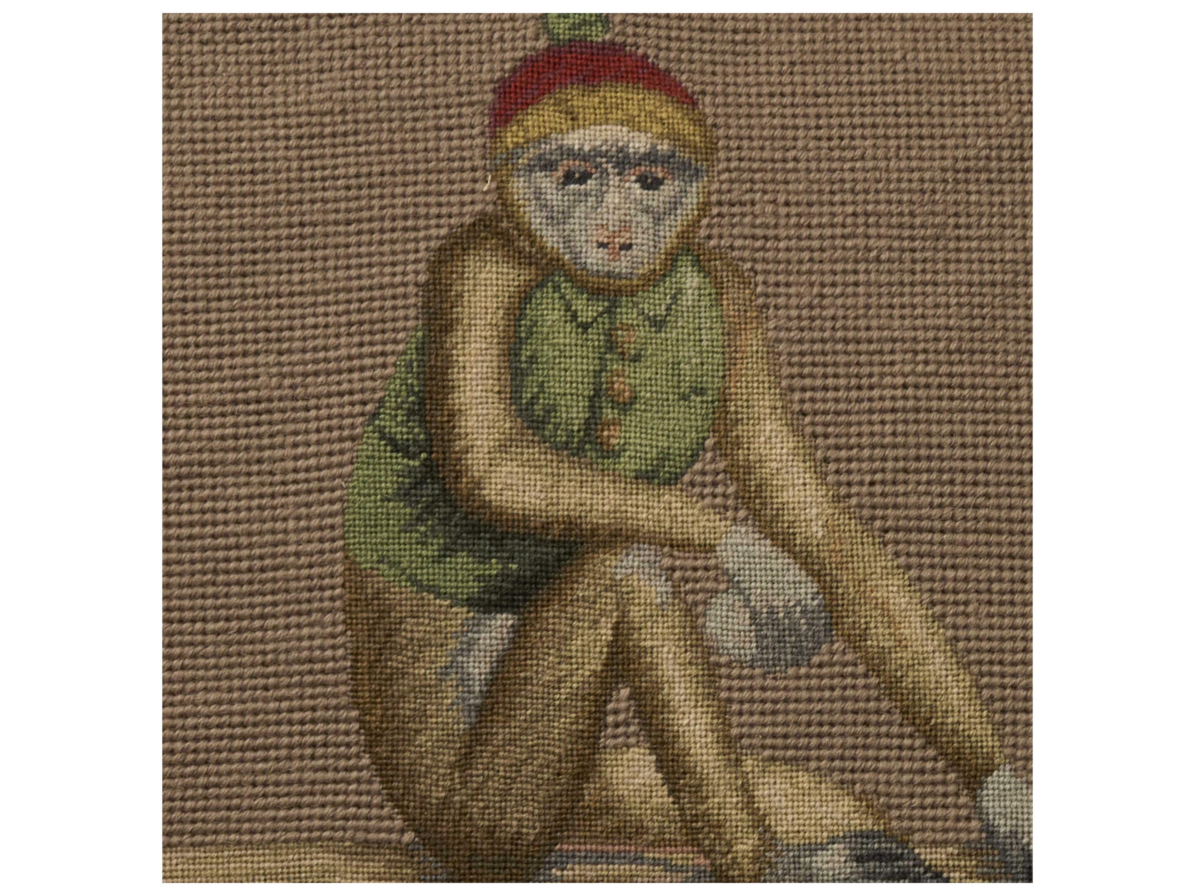 Nourison Mina Victory Vintage Red Hat Monkey 19" x 19" Taupe Pillow