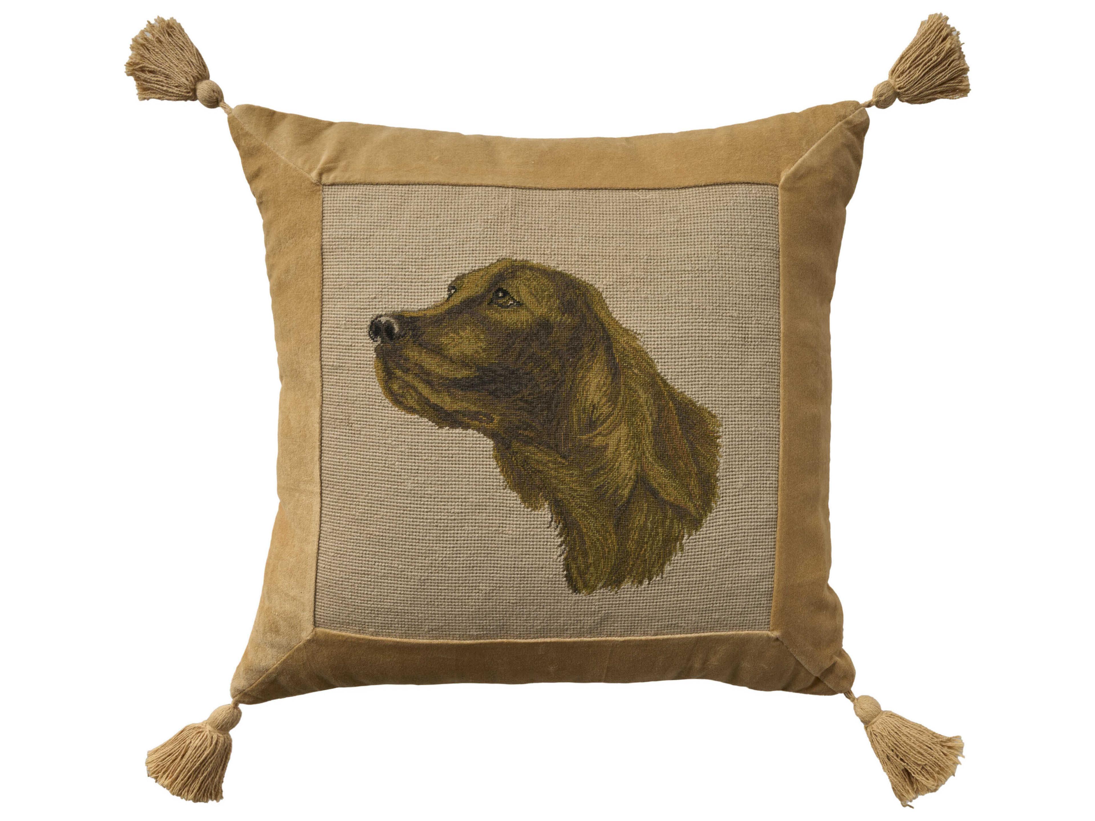 Mina Victory Vintage Golden Retriever 20" x 20" Beige Pillow