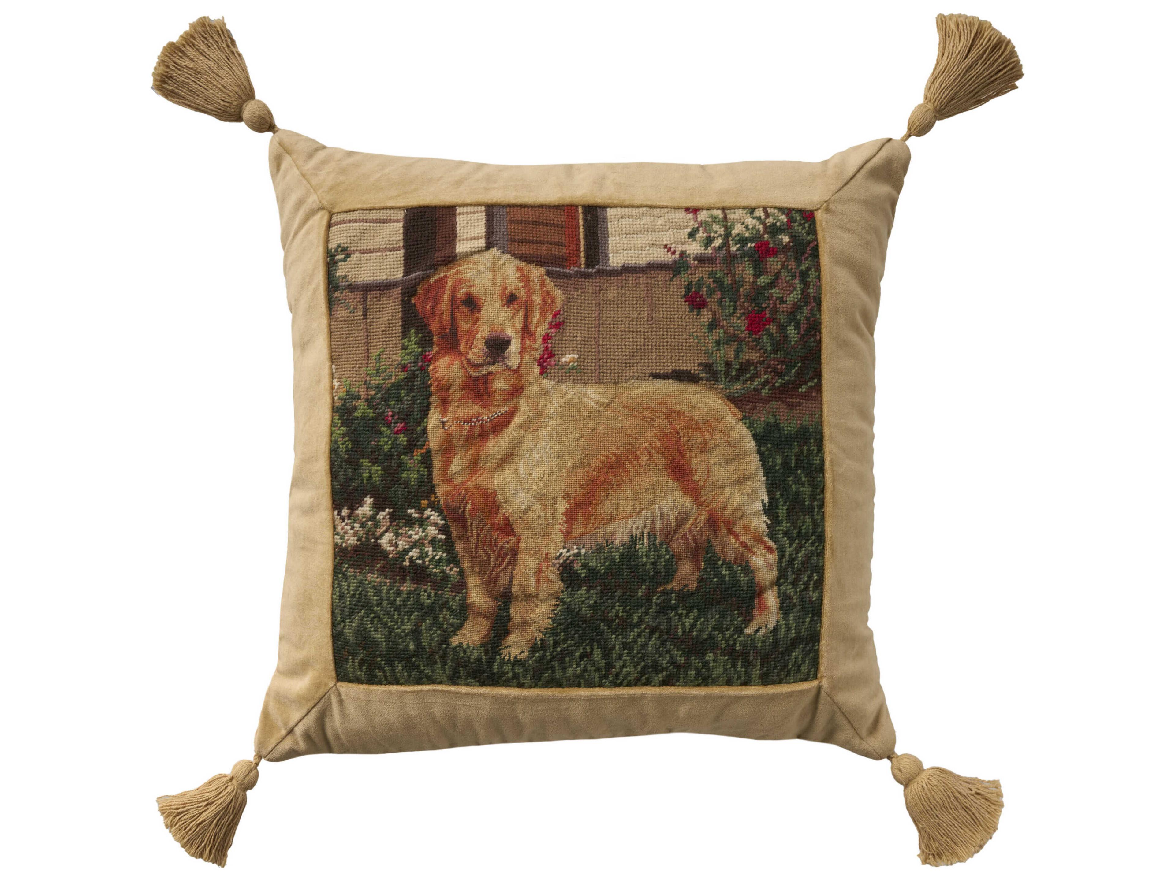 Mina Victory Vintage Golden Retriever 20" x 20" Multicolor Pillow