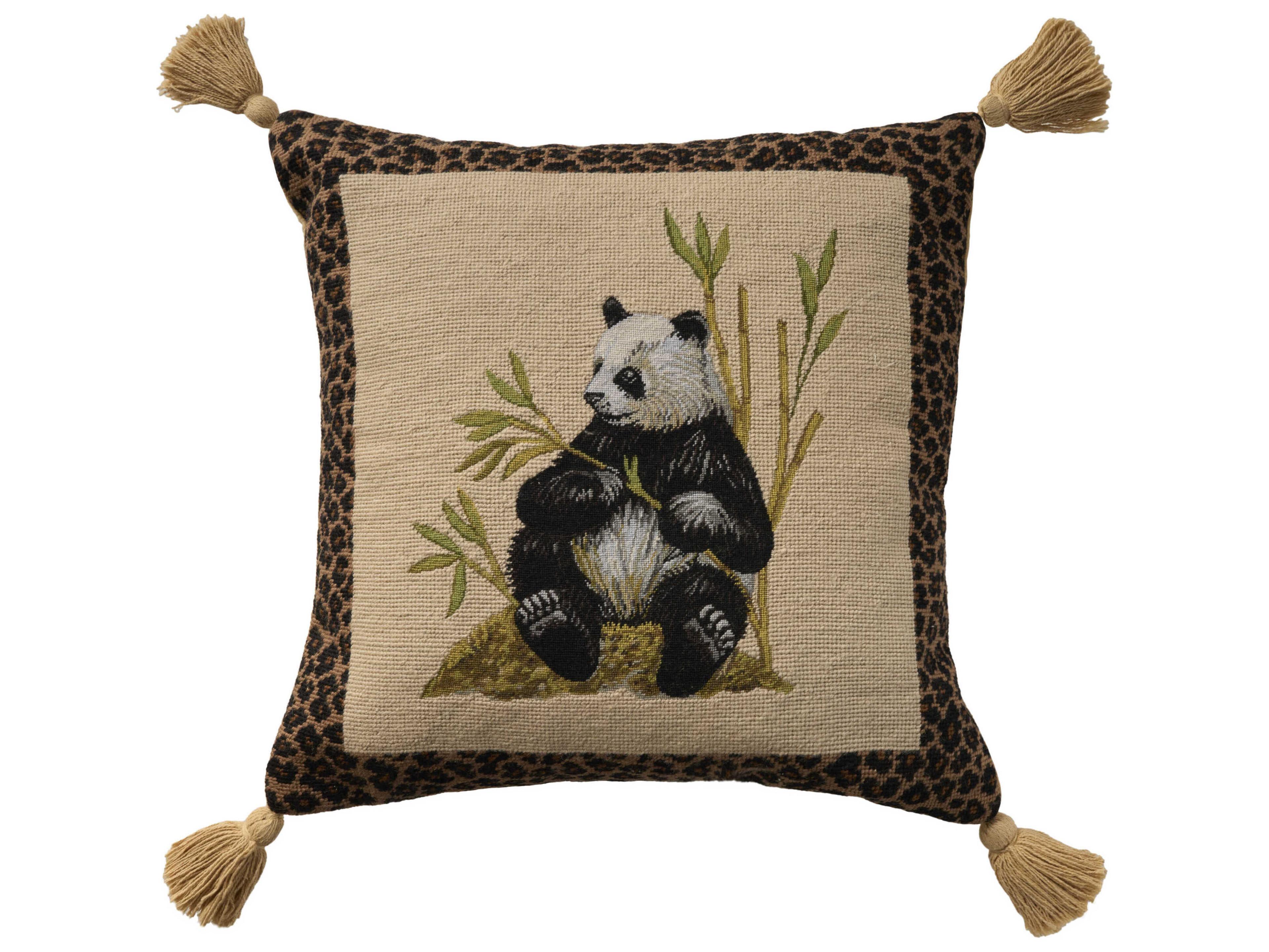 Mina Victory Vintage Panda 20" x 20" Beige Pillow
