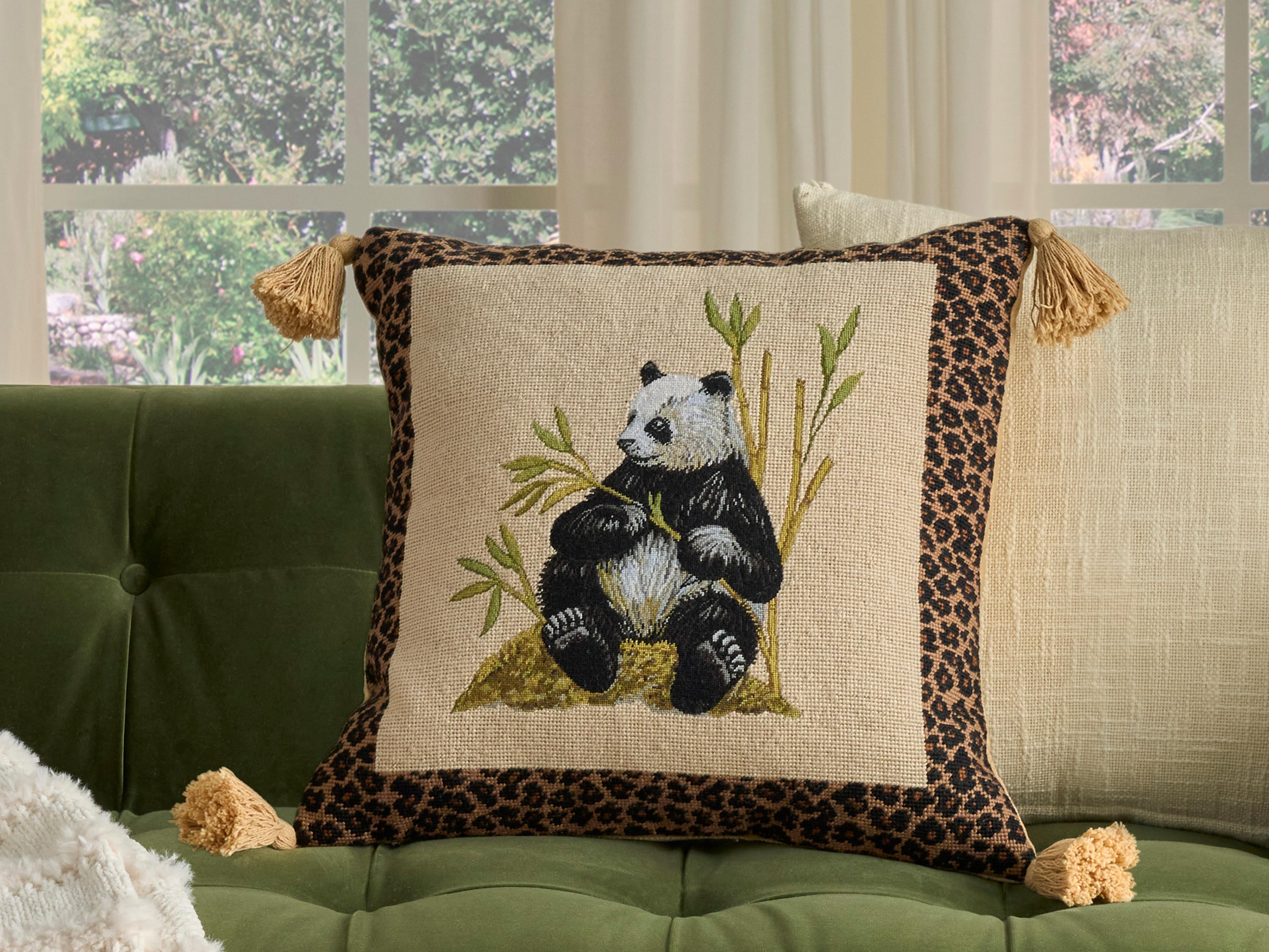 Nourison Mina Victory Vintage Panda 20" x 20" Beige Pillow