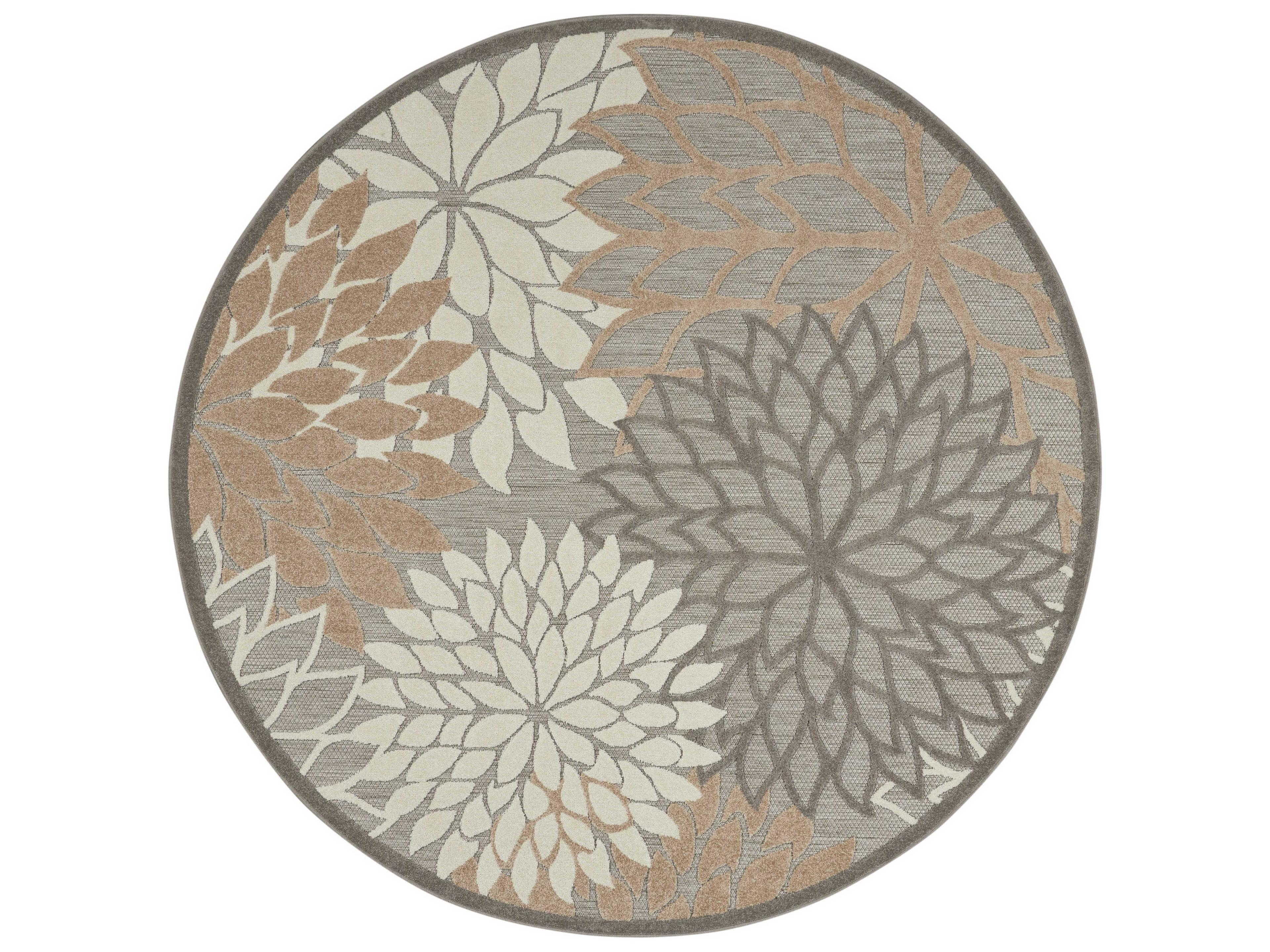 Aloha Indoor Outdoor Rug Natural Floral Round