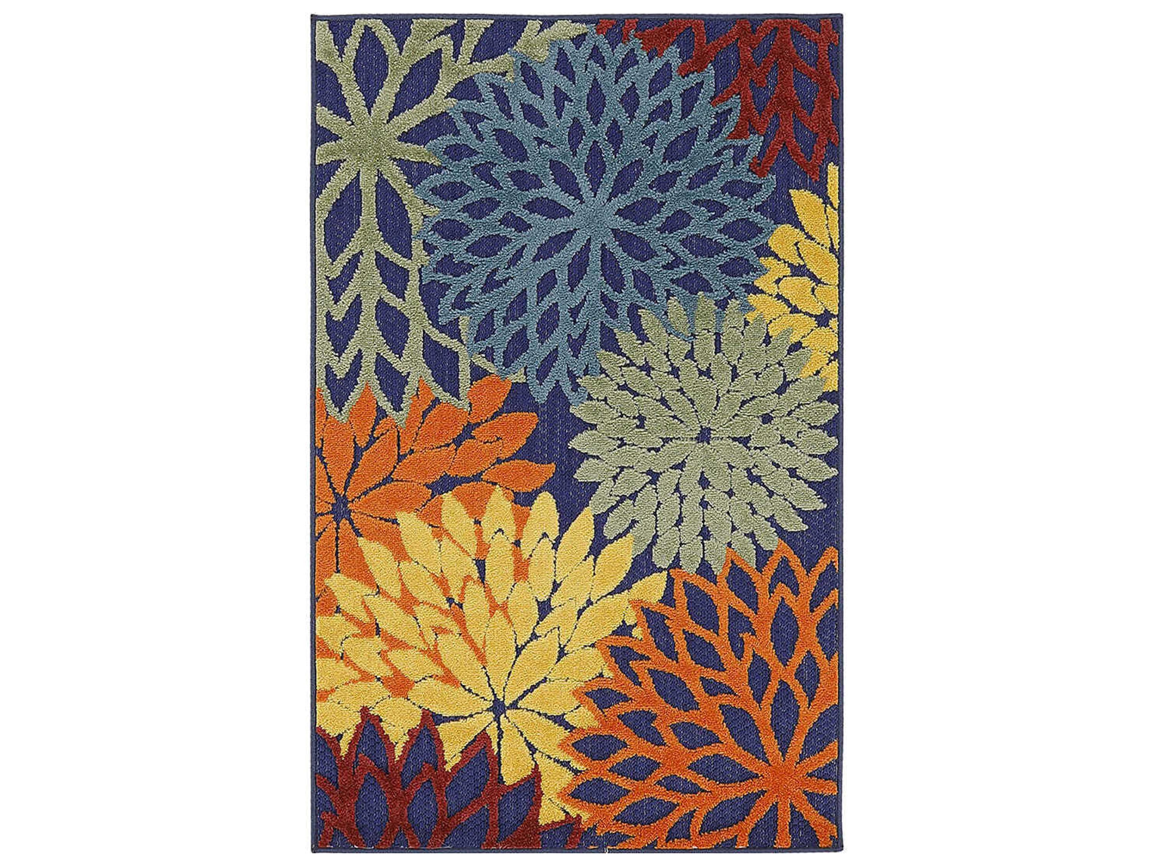 Aloha Indoor Outdoor Area Rug Floral Navy Multicolor