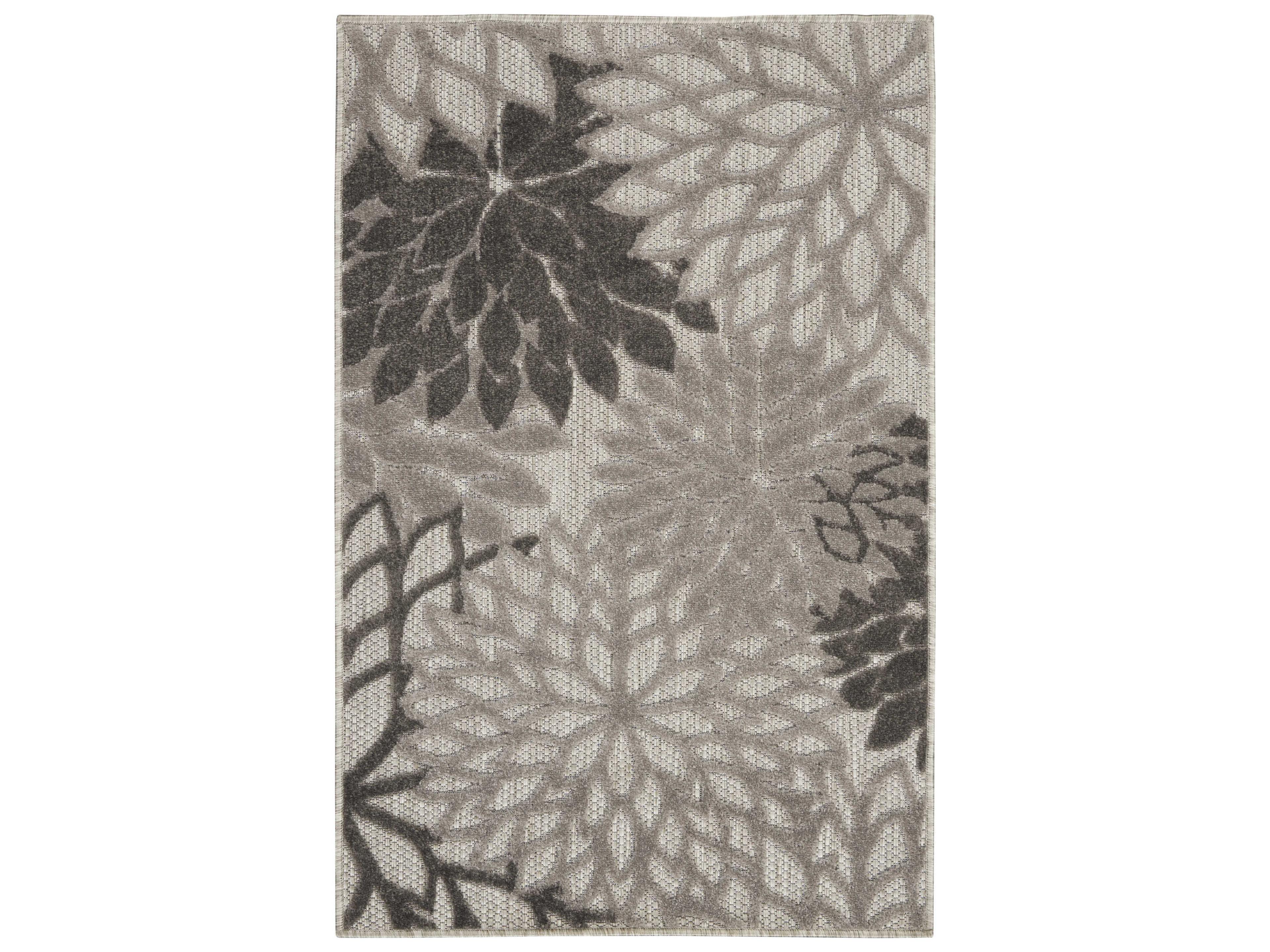 Aloha ALH05 Indoor Outdoor Floral Rug in Silver Grey