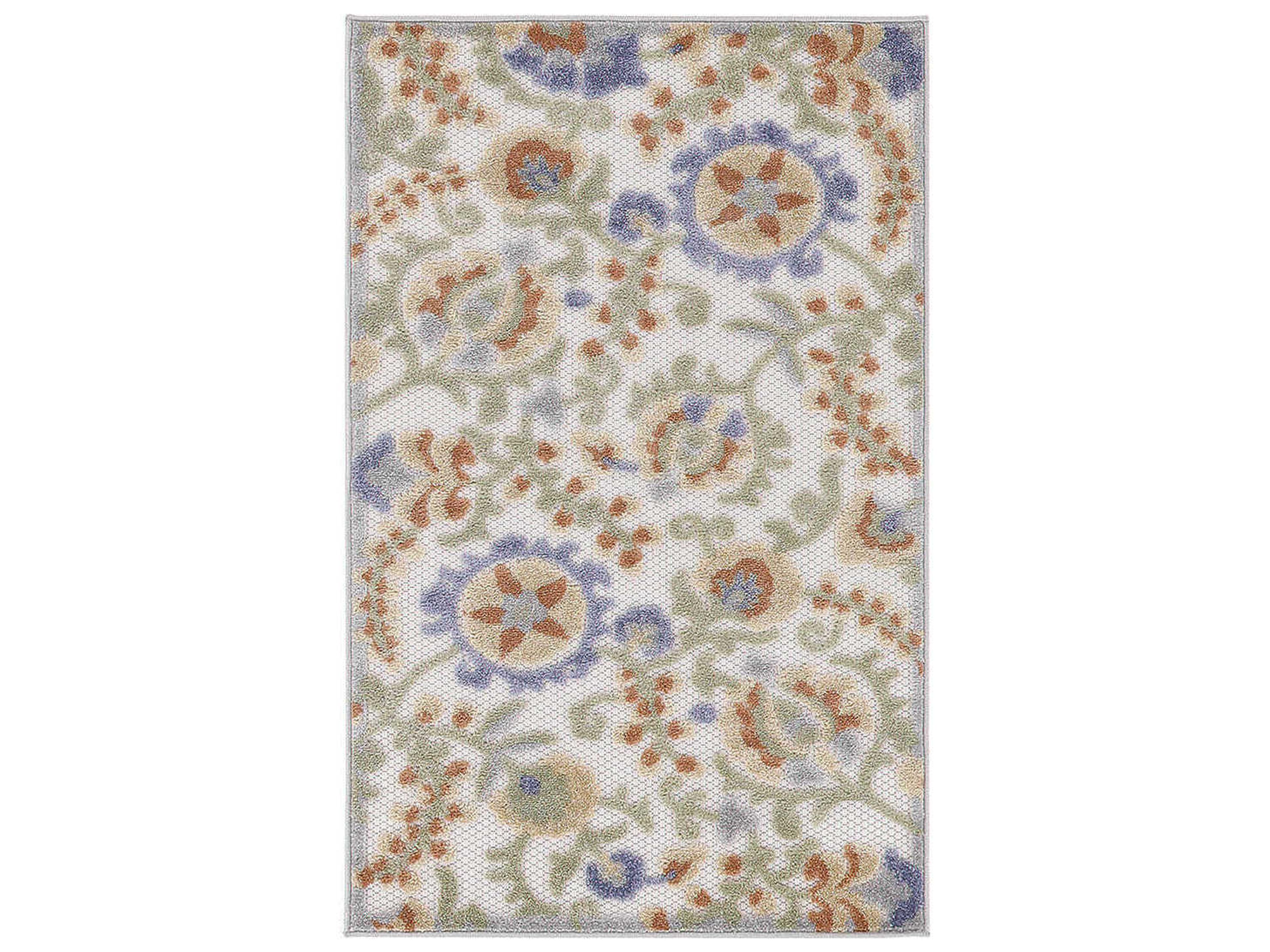 Aloha ALH17 Indoor Outdoor Area Rug Ivory Blue Floral
