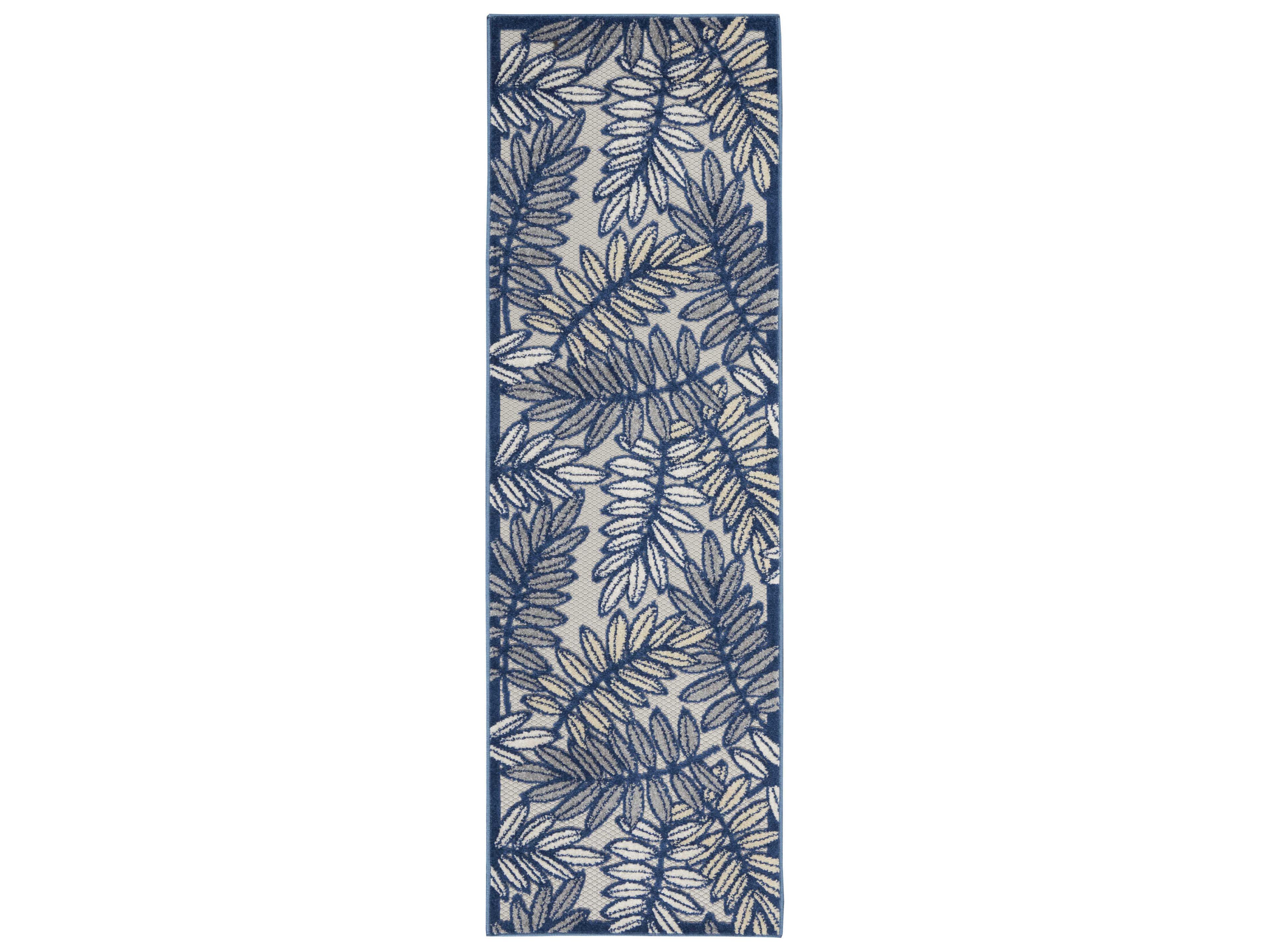 Aloha Indoor Outdoor Runner Rug Ivory Navy Floral