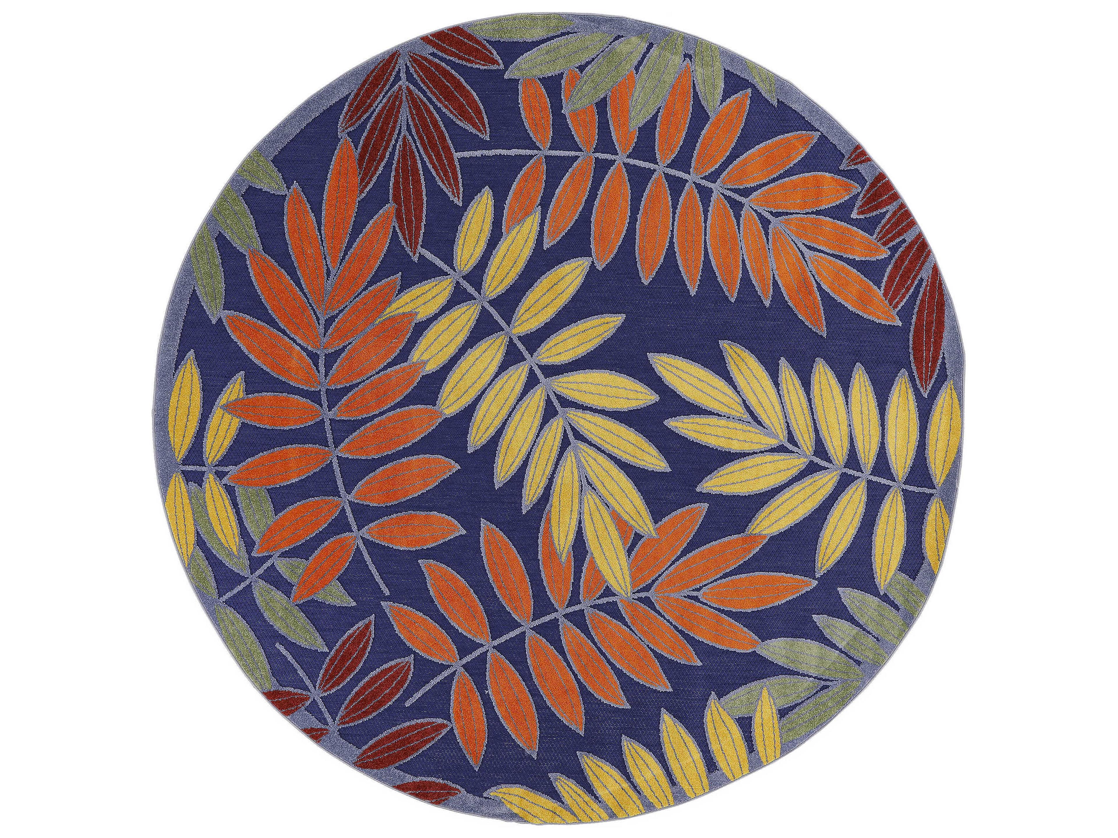 Aloha Round Indoor Outdoor Rug Tropical Leaf