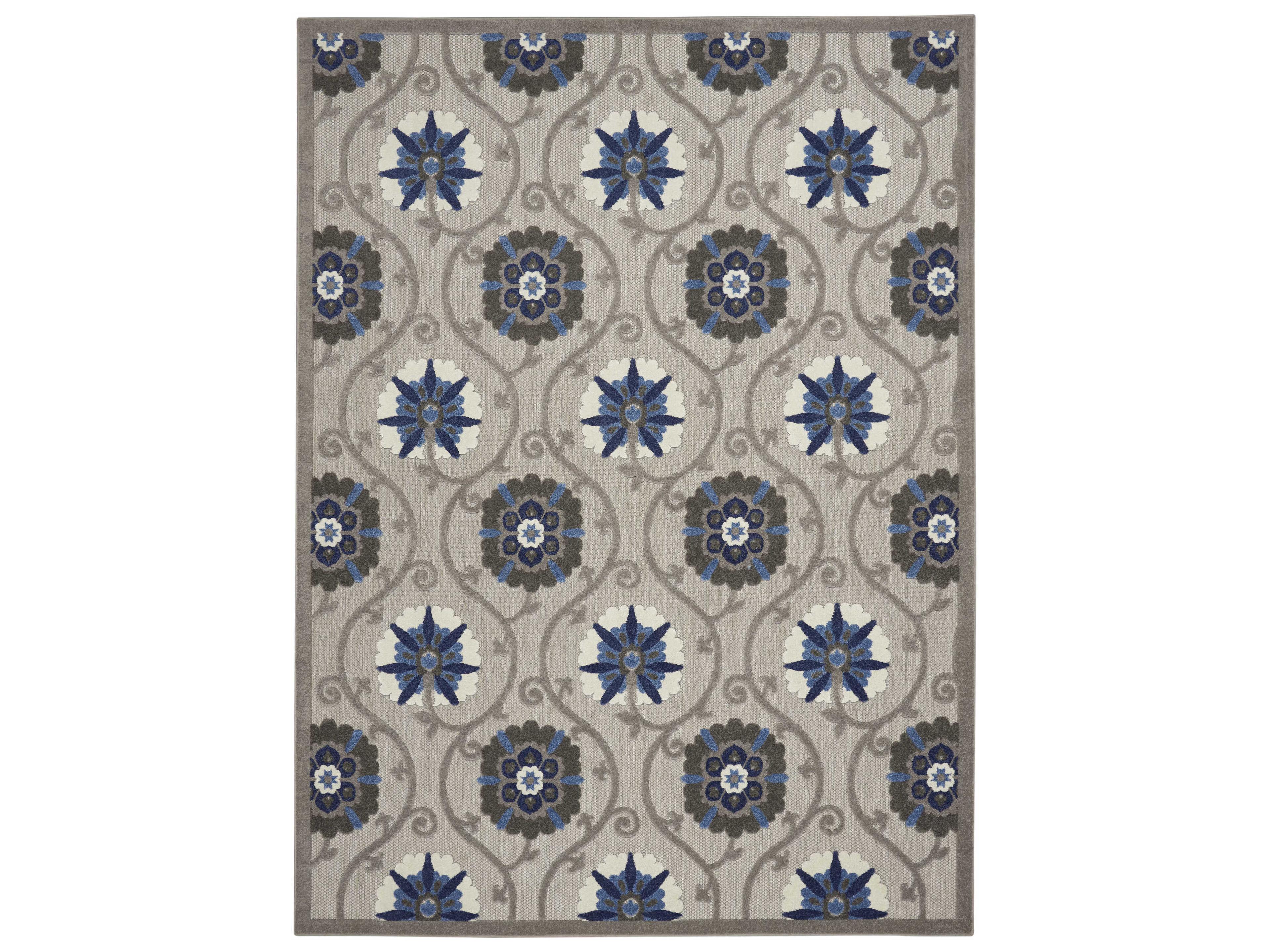 Aloha Indoor Outdoor Area Rug Grey Blue Floral