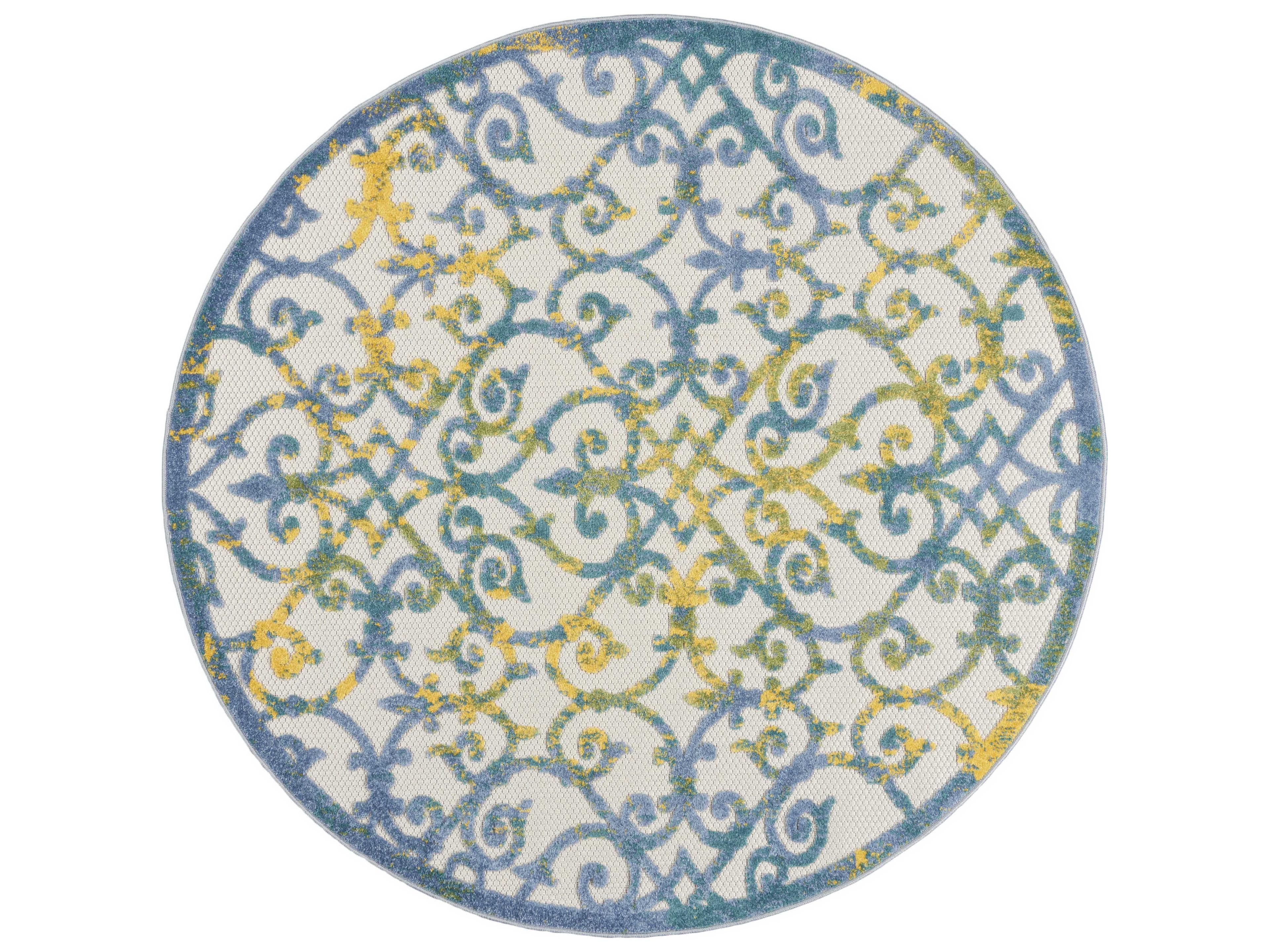 Aloha Indoor Outdoor Area Rug Ivory Blue Floral