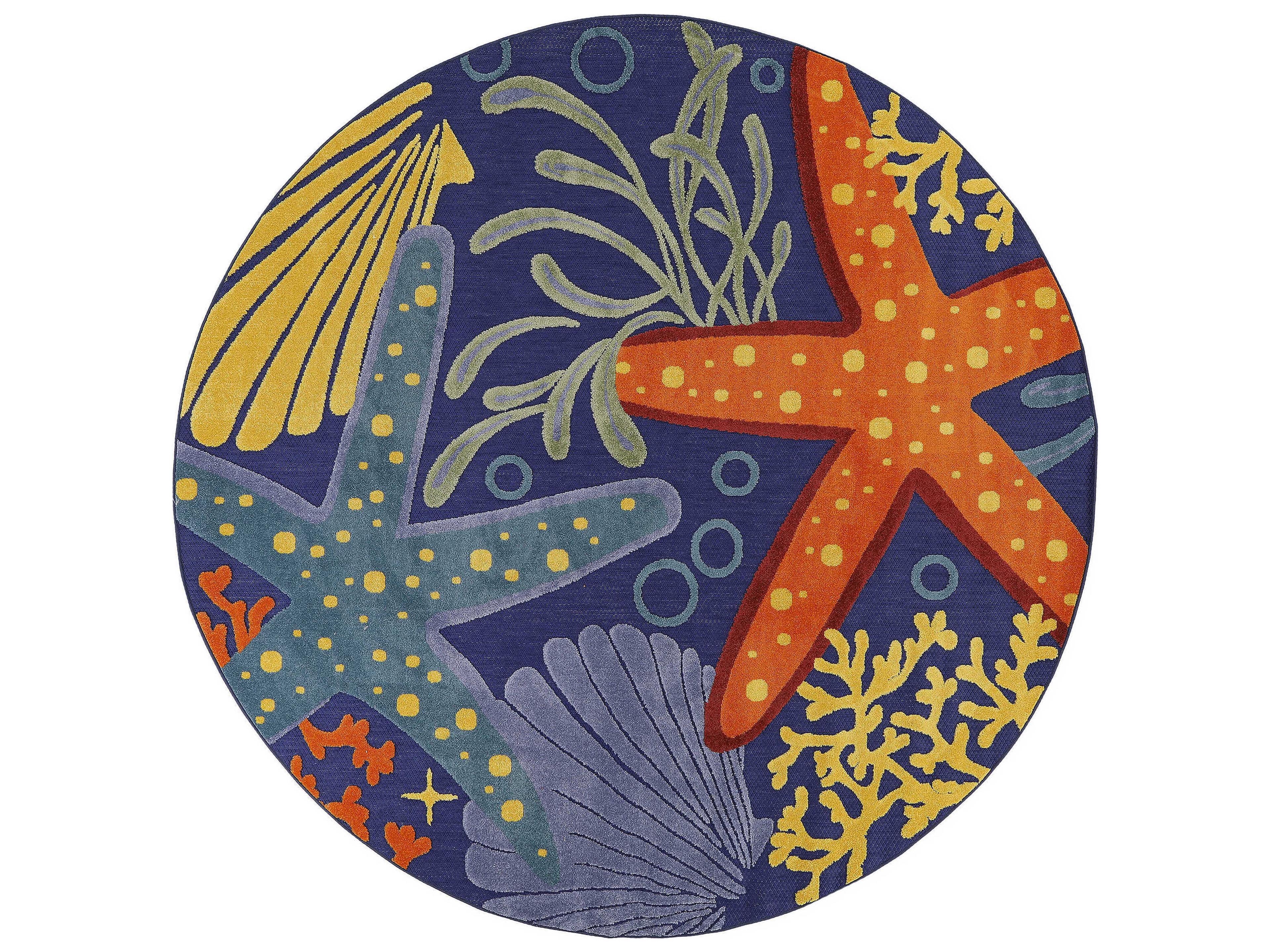Aloha Round Indoor Outdoor Rug Coastal Starfish