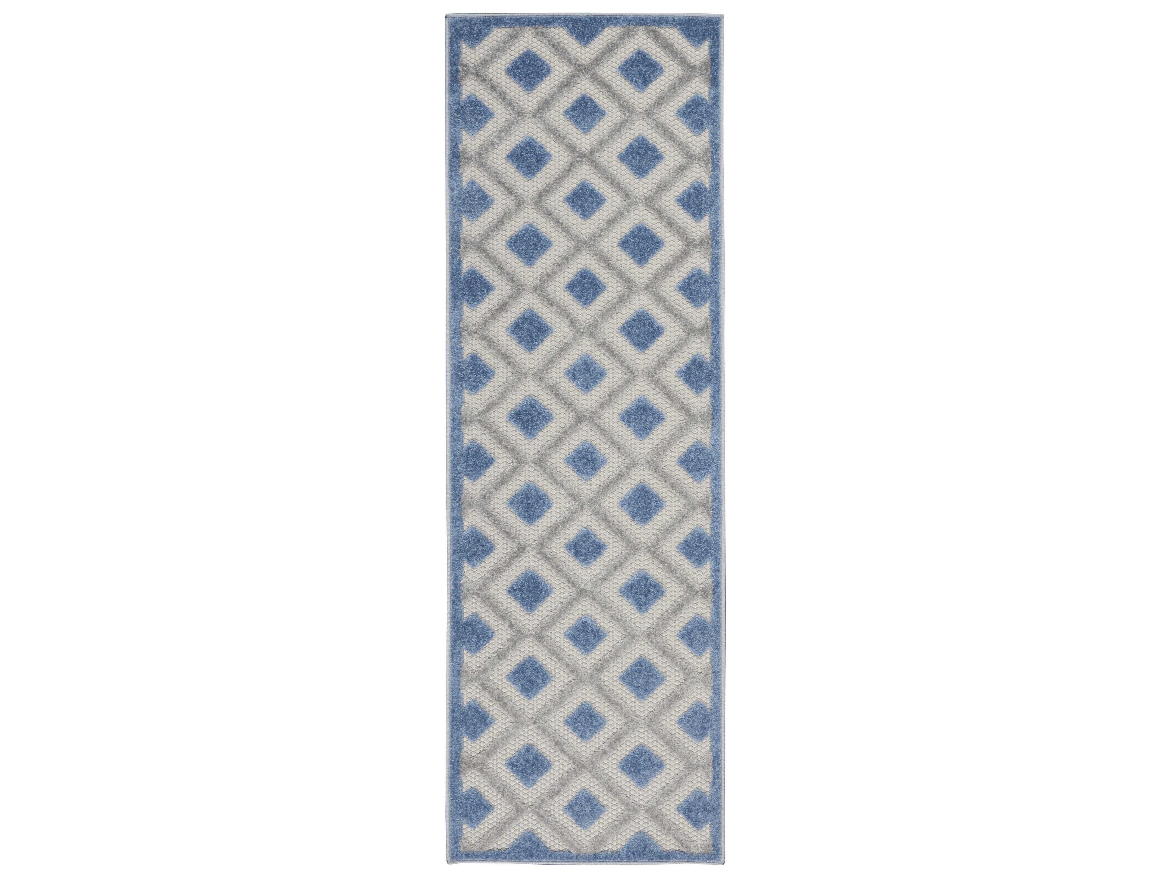 Aloha Runner Rug Indoor Outdoor Geometric Blue Grey