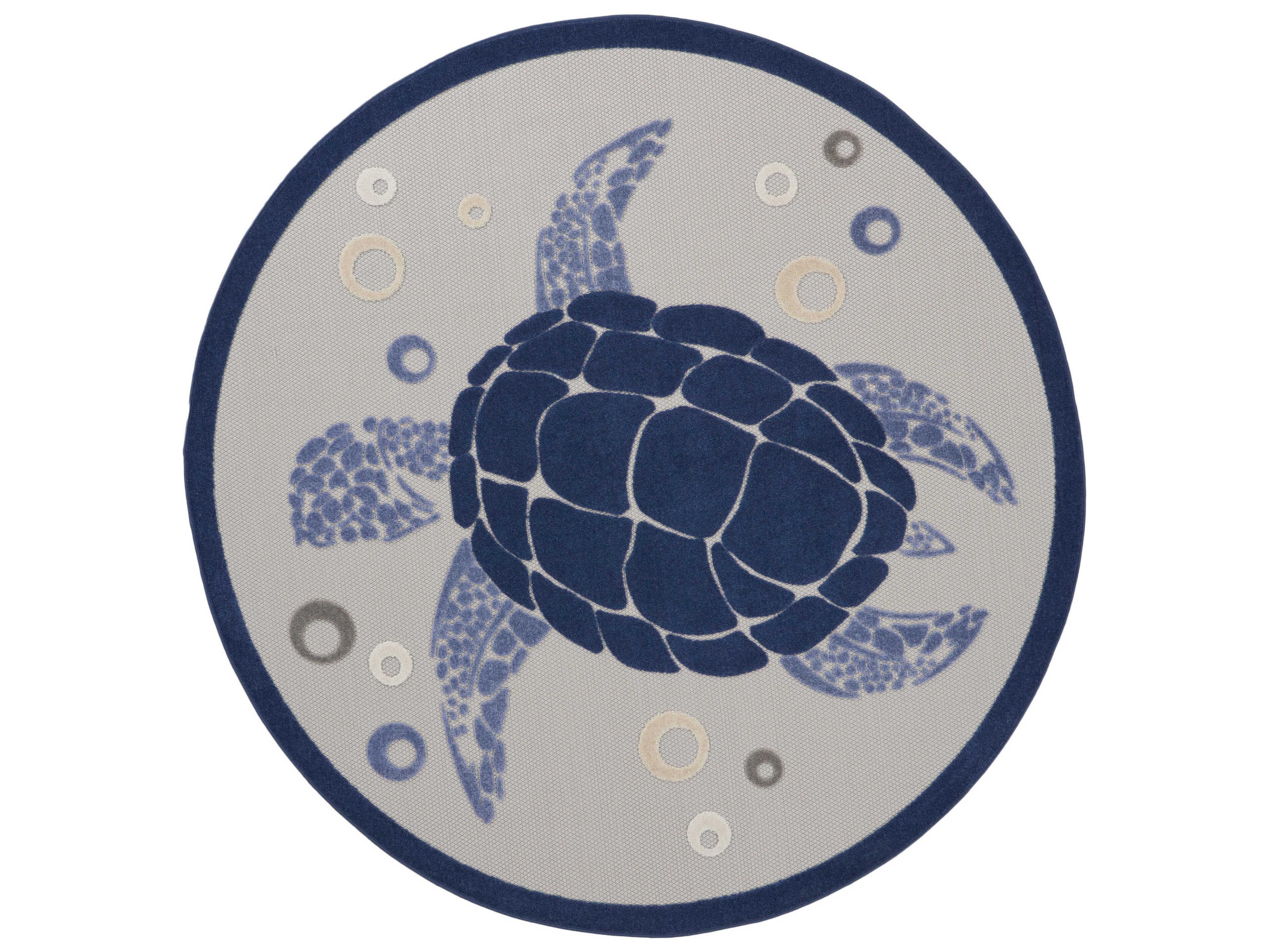 Aloha Indoor Outdoor Rug Navy Blue Coastal Sea Turtle