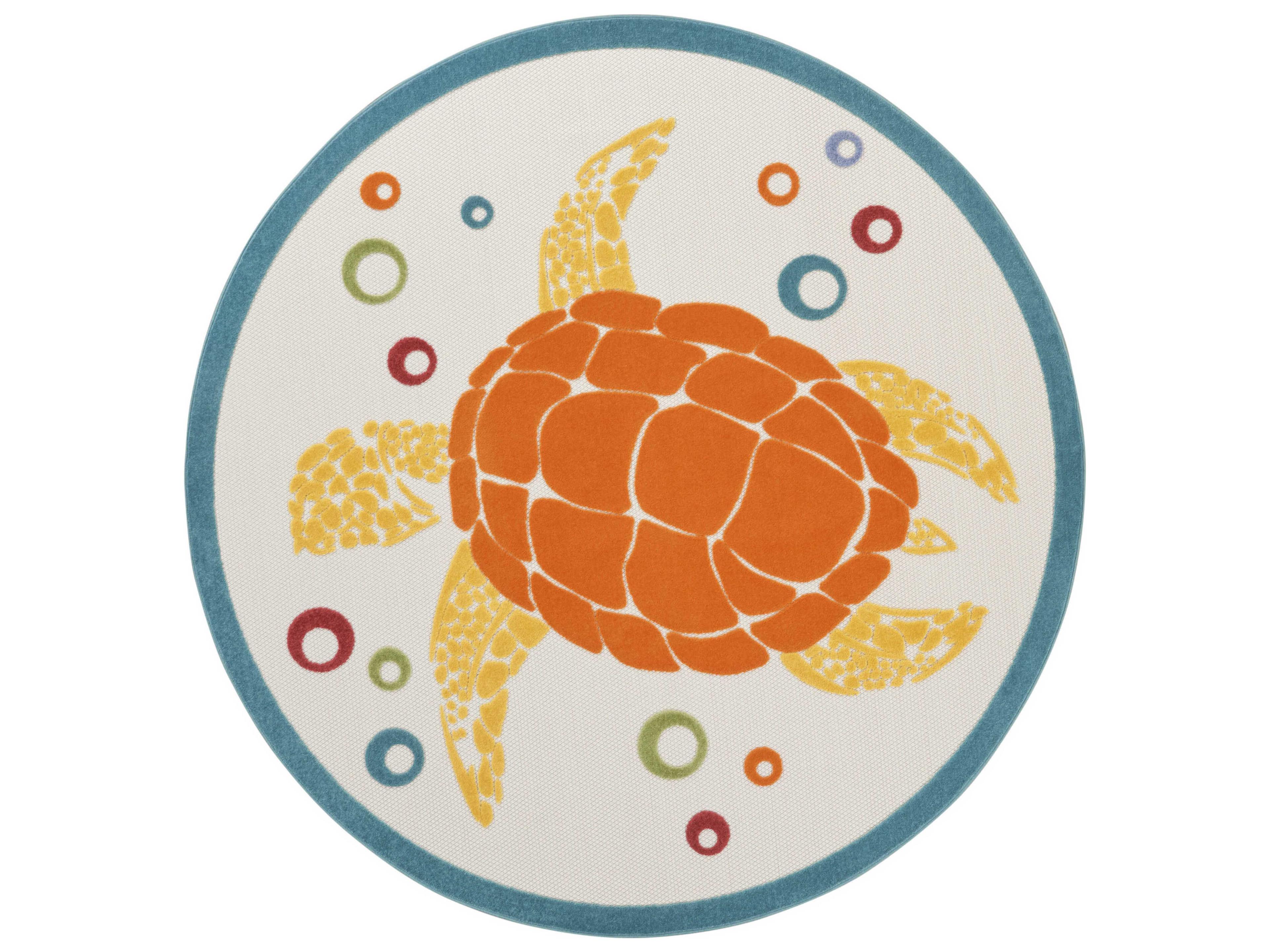 Aloha Round Animal Print Rug Teal Indoor Outdoor