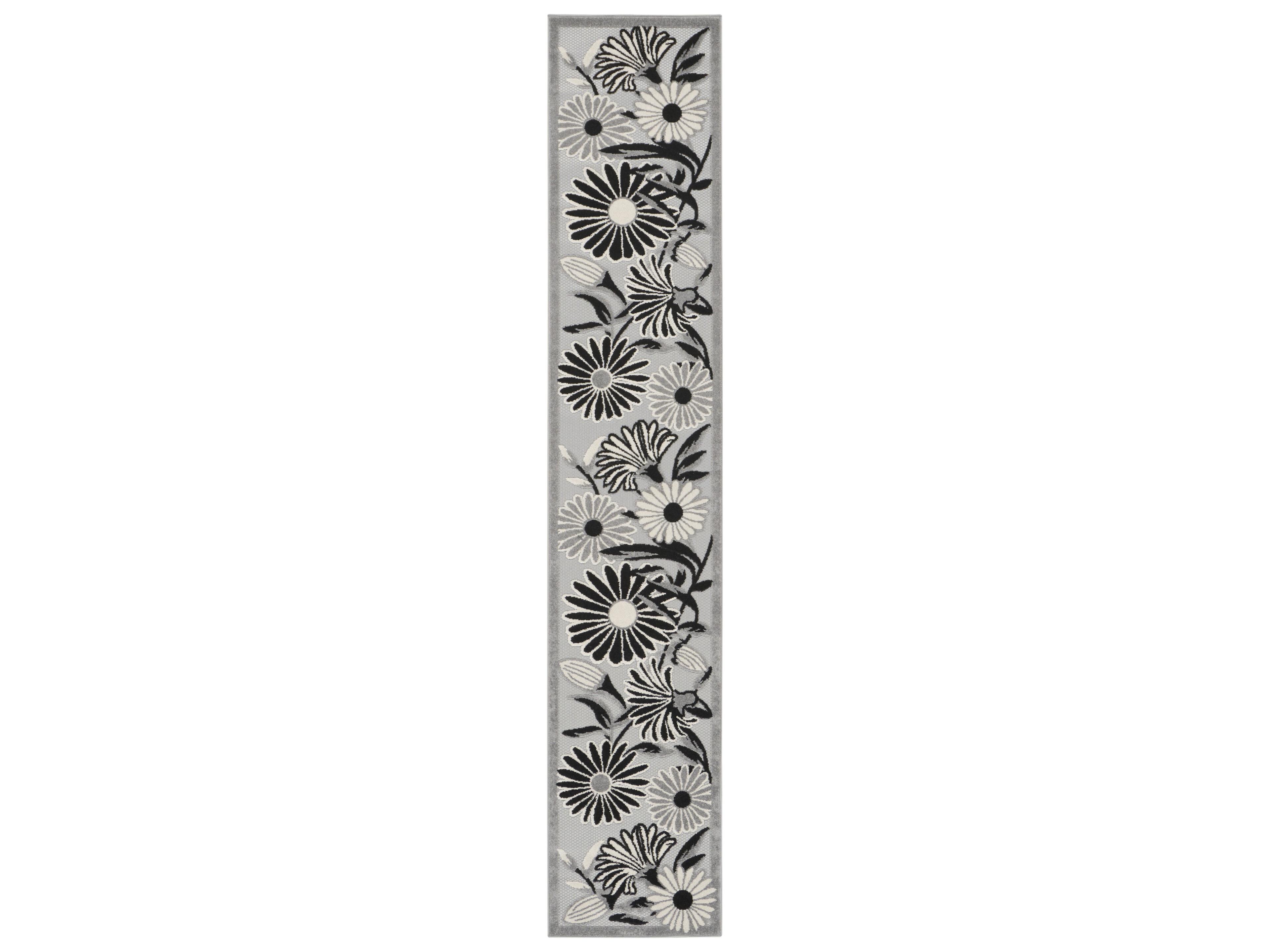 Aloha ALH33 Indoor Outdoor Runner Rug Black White Floral