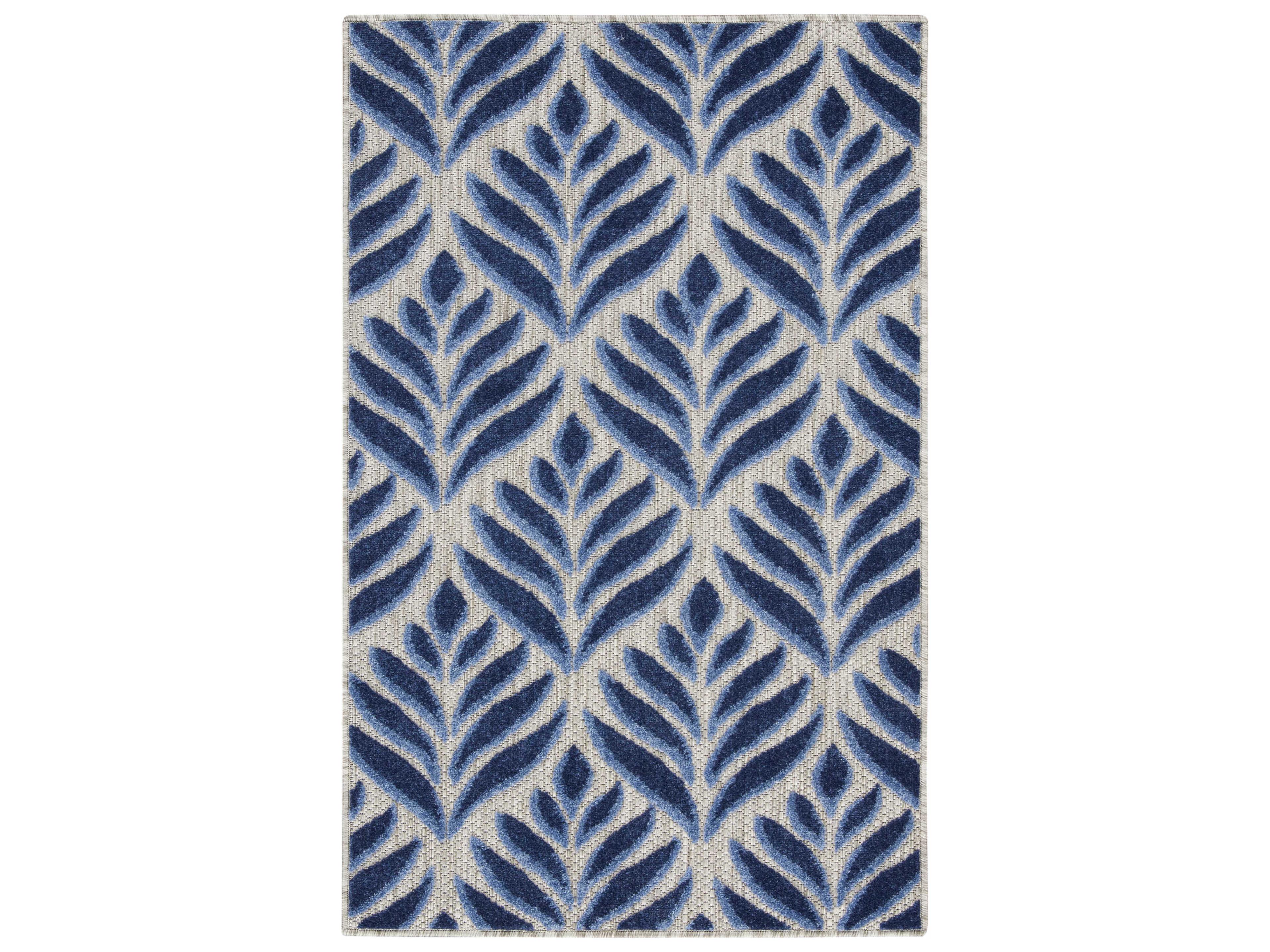 Aloha Indoor Outdoor Rug Tropical Palm Leaf Blue