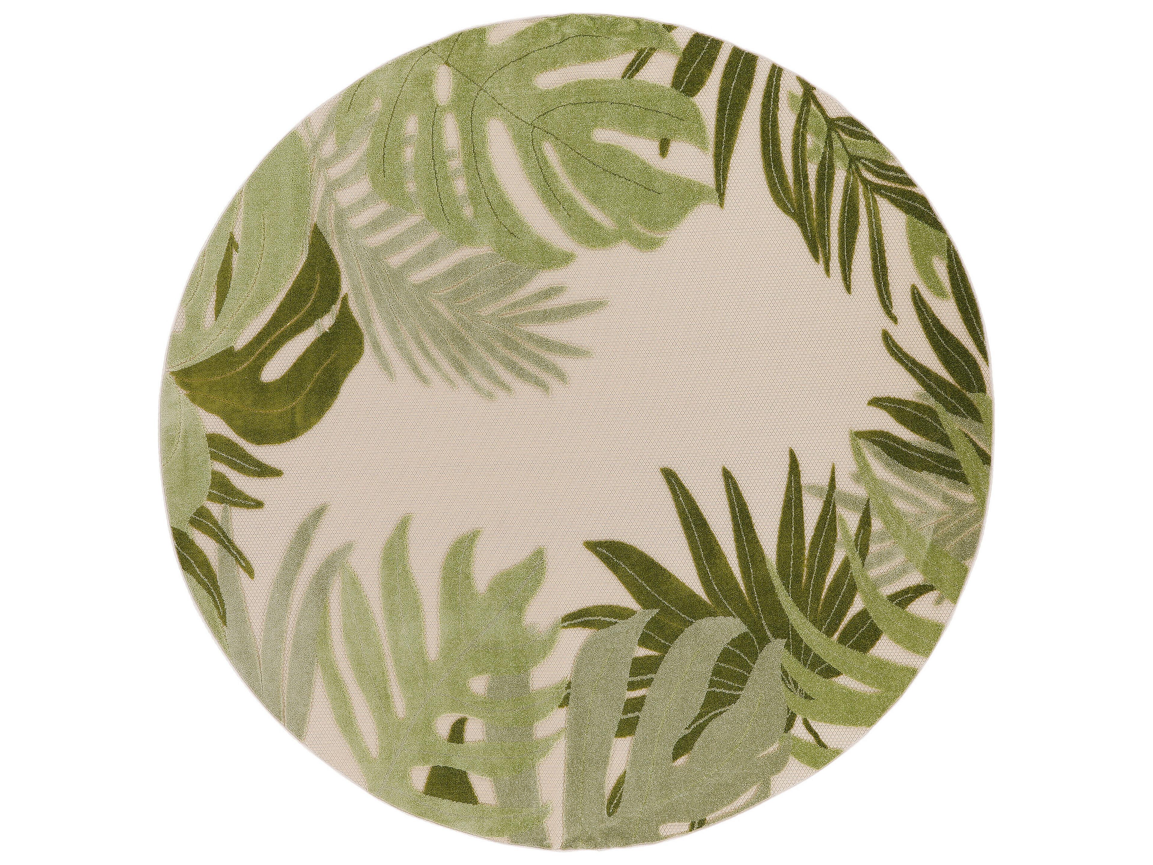 Aloha Round Indoor Outdoor Rug in Ivory Green