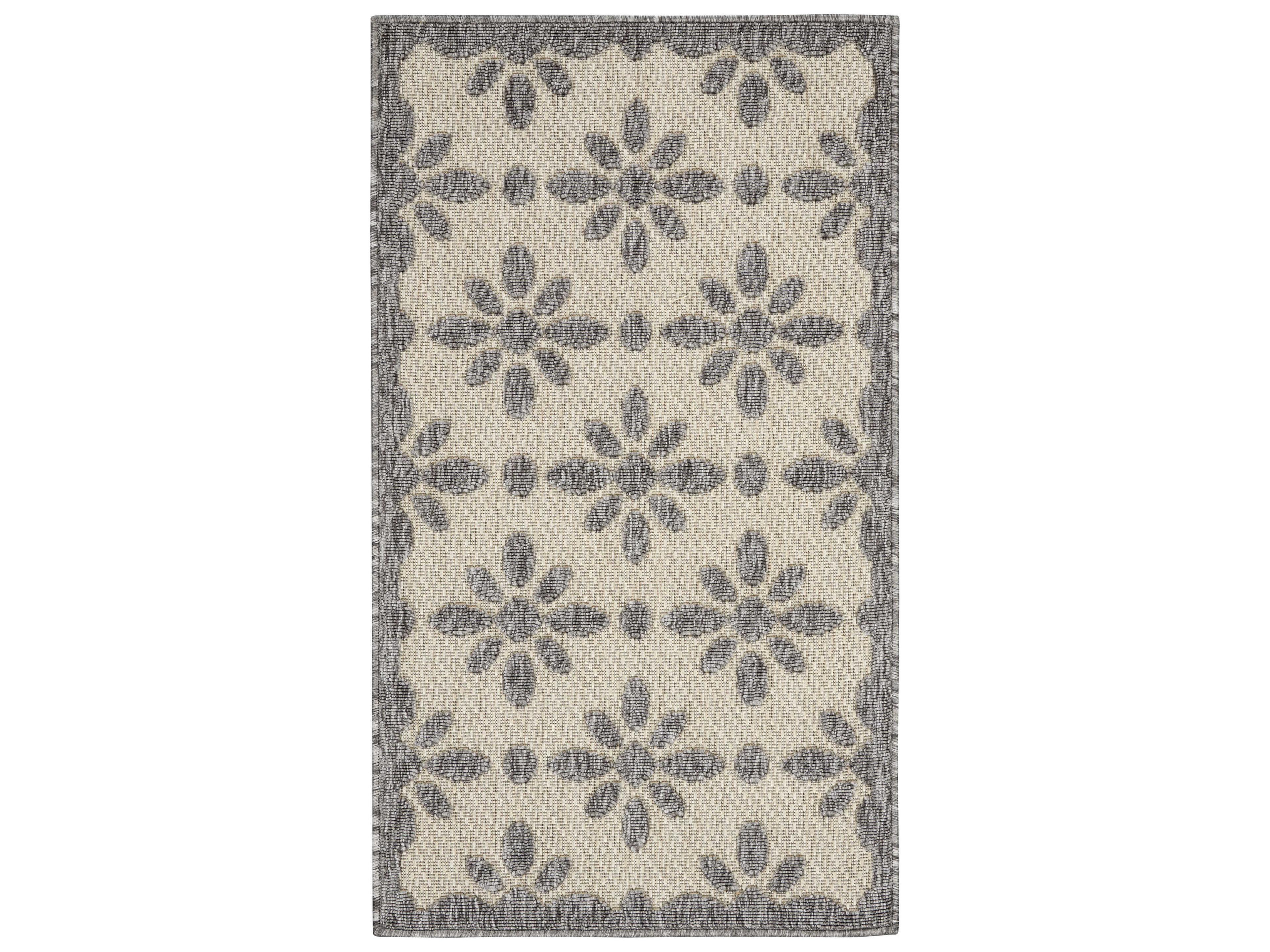 Cozumel Area Rug Cream Floral Indoor Outdoor