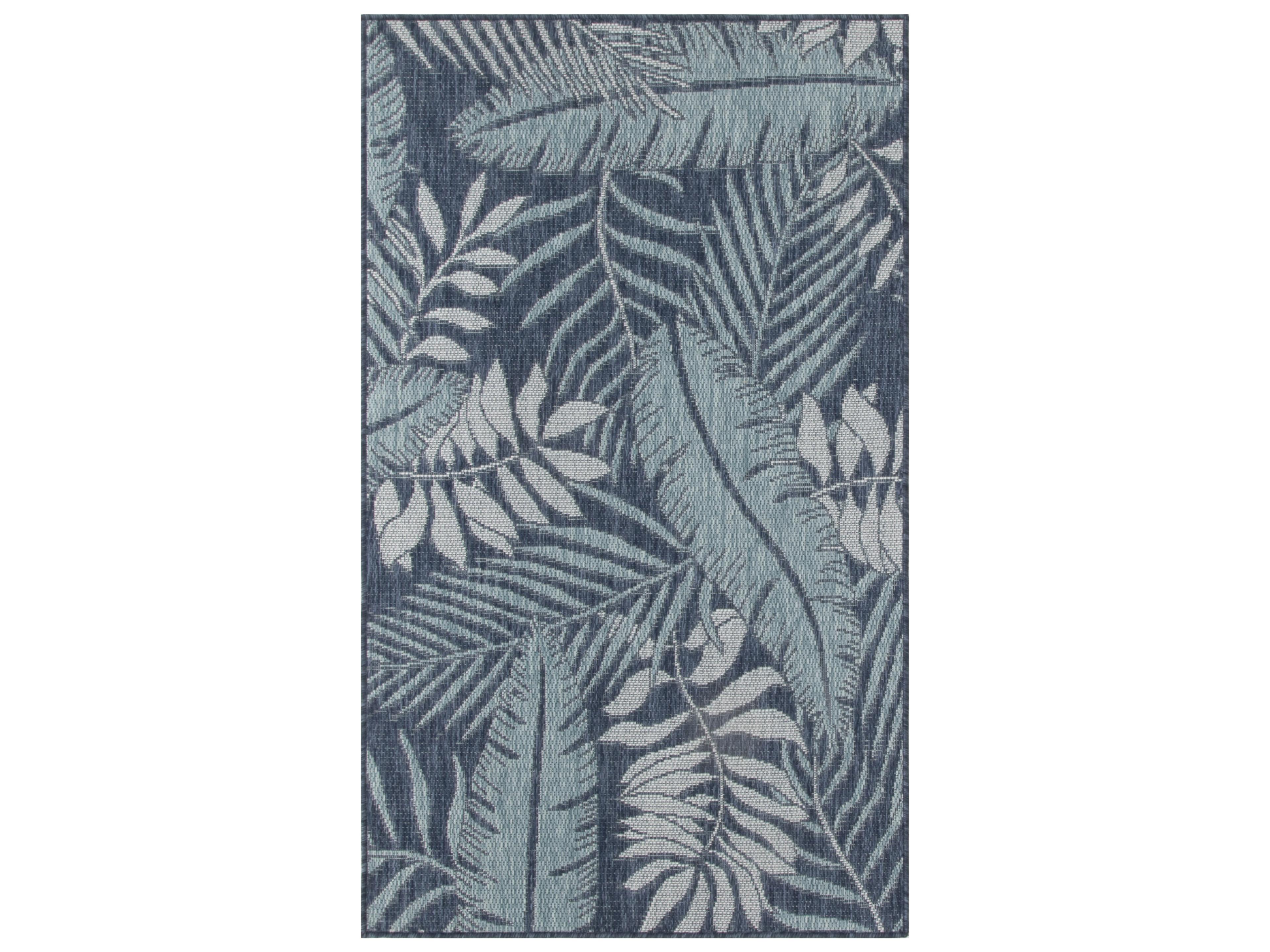 Garden Oasis Navy Tropical Indoor Outdoor Rug