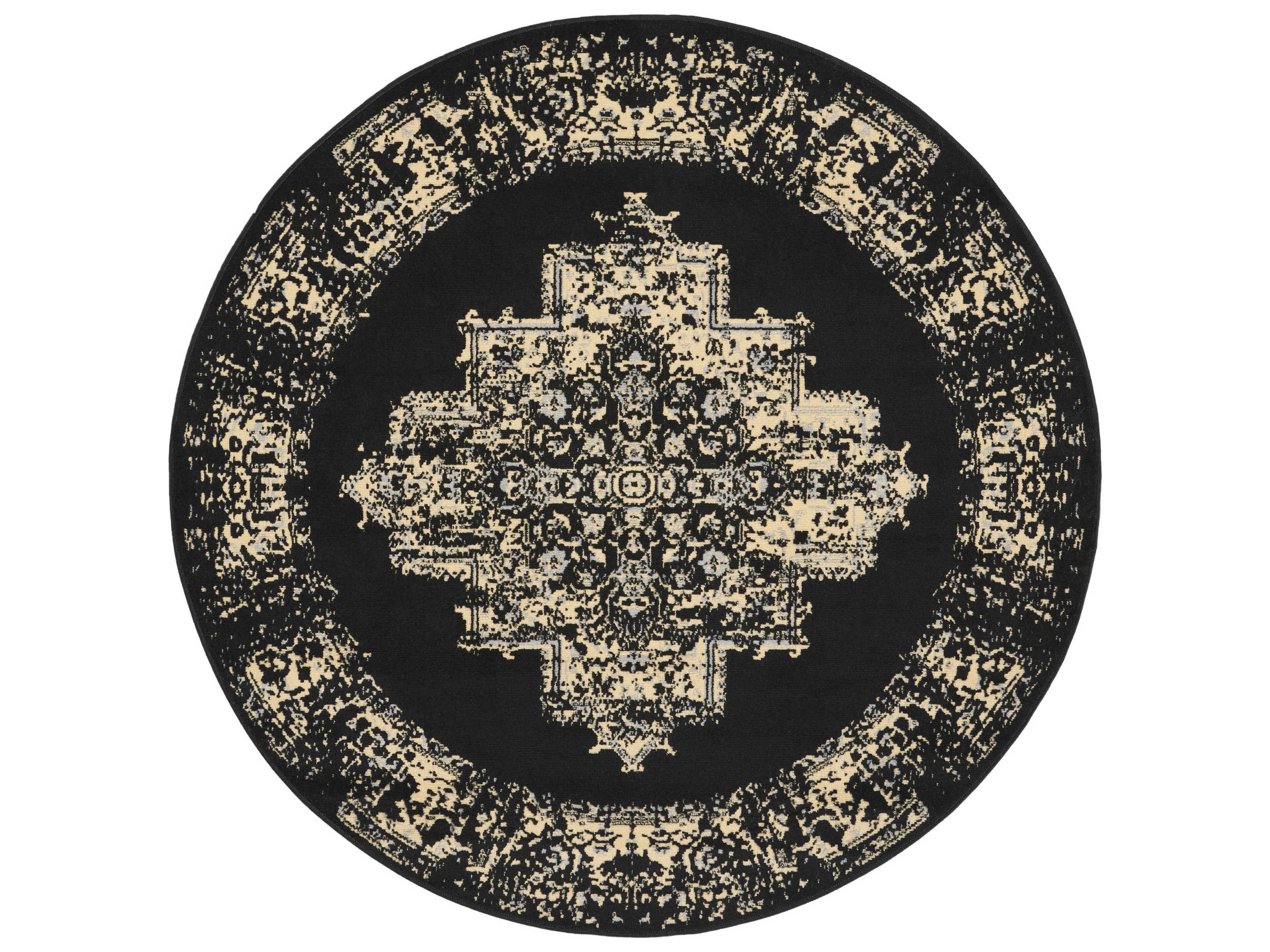 Grafix Area Rug Black Distressed Persian Medallion