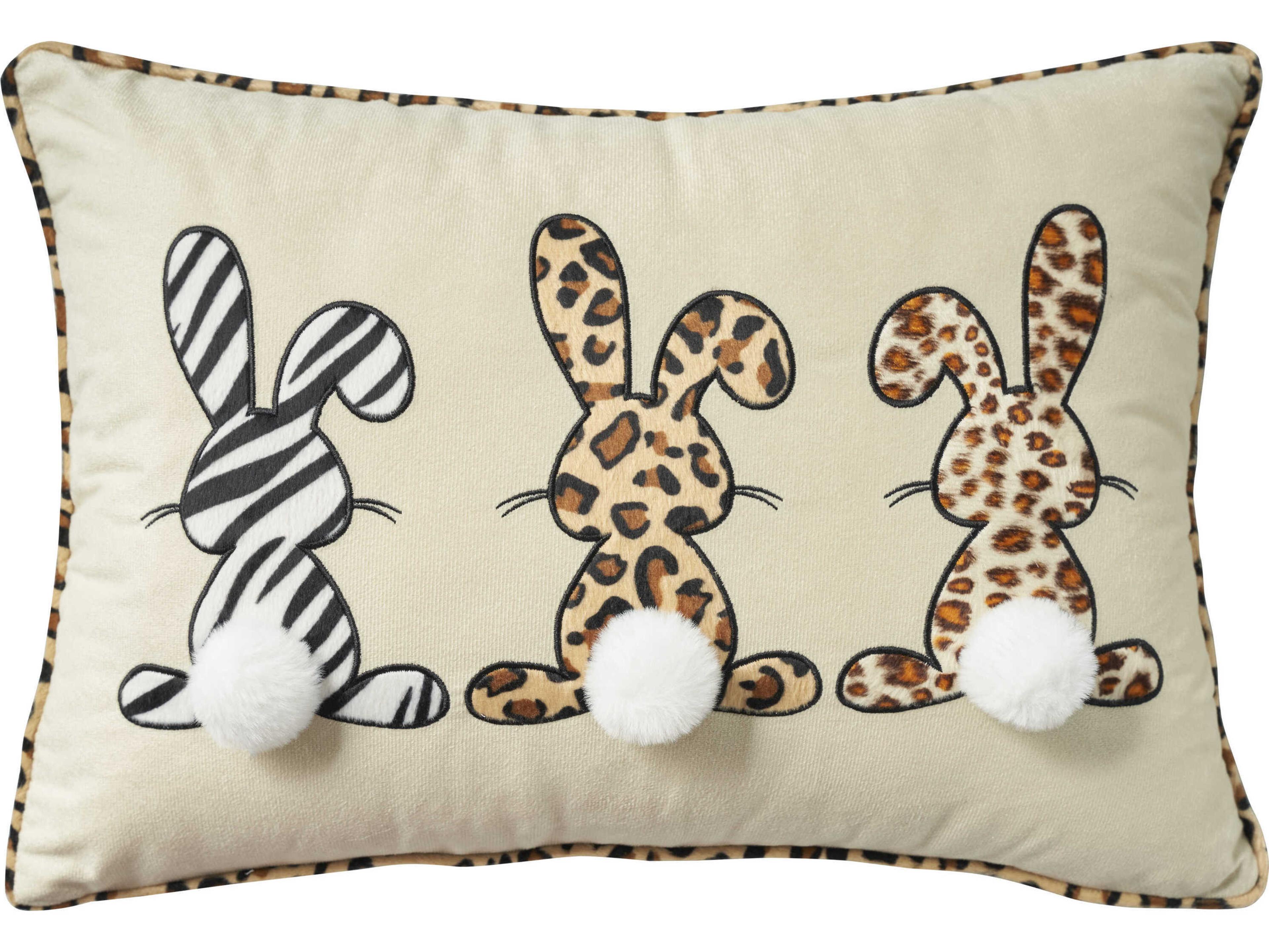 Holiday Pillows Beige 14" x 20" Applique Bunnies Pillow