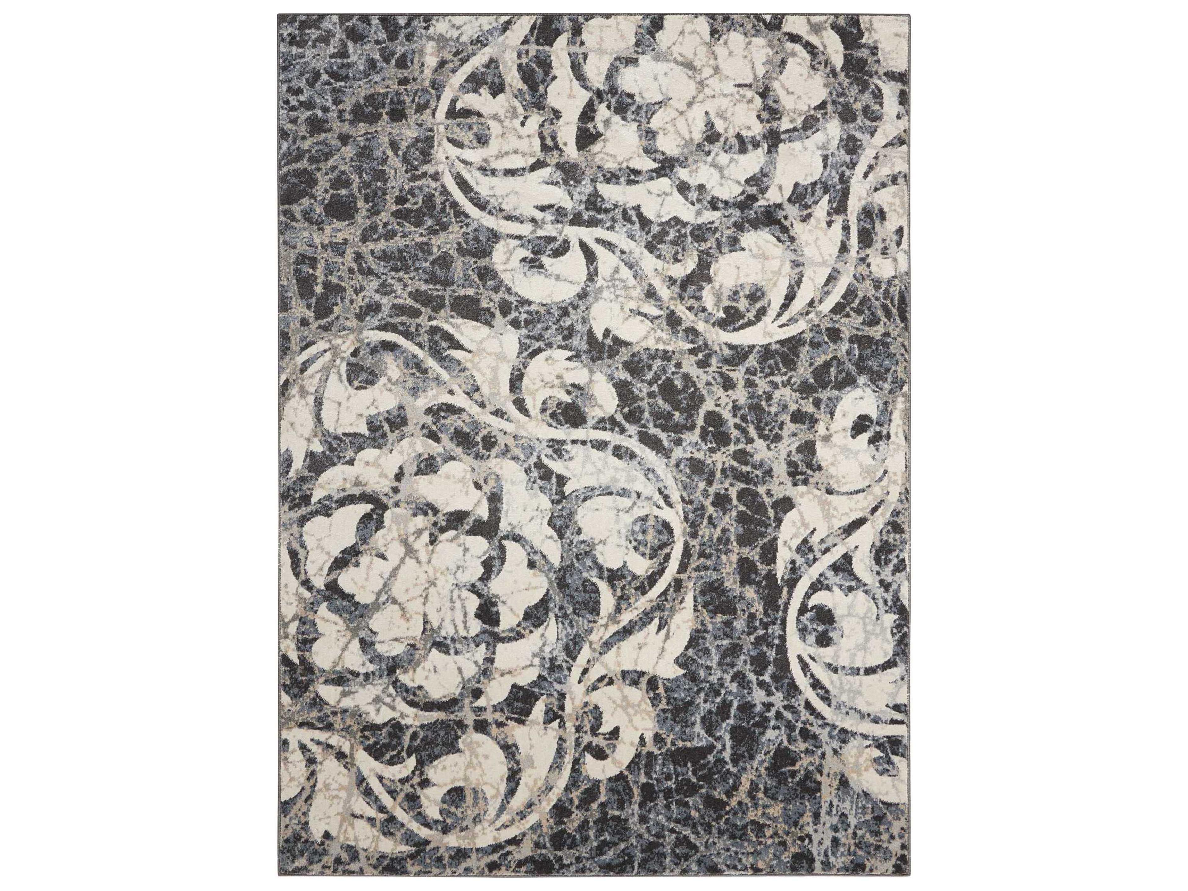 Maxell Area Rug in Ivory Charcoal Abstract Floral
