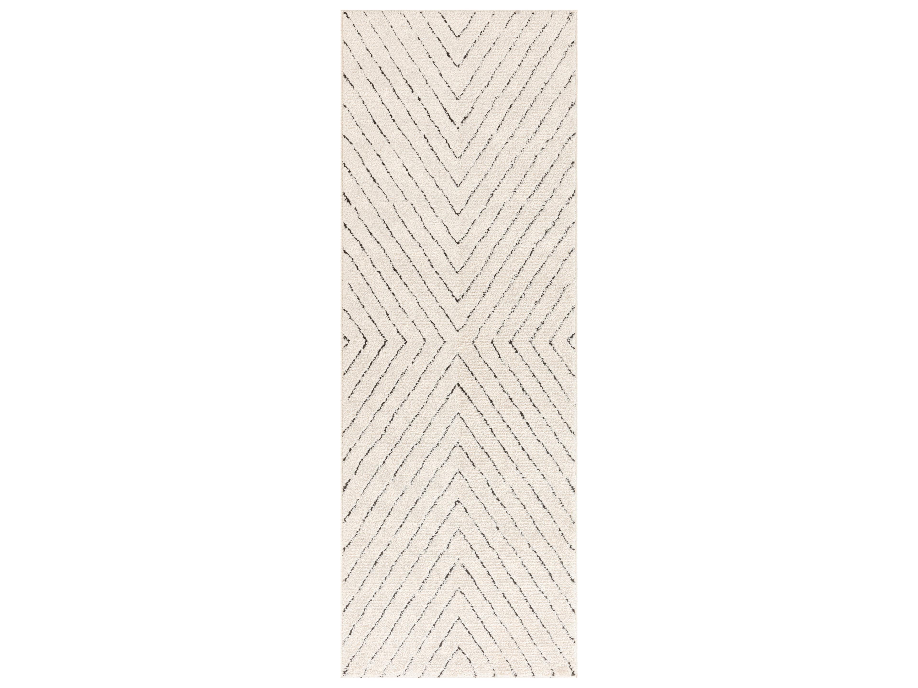 Modern Comfort Runner Rug Ivory Black Geometric