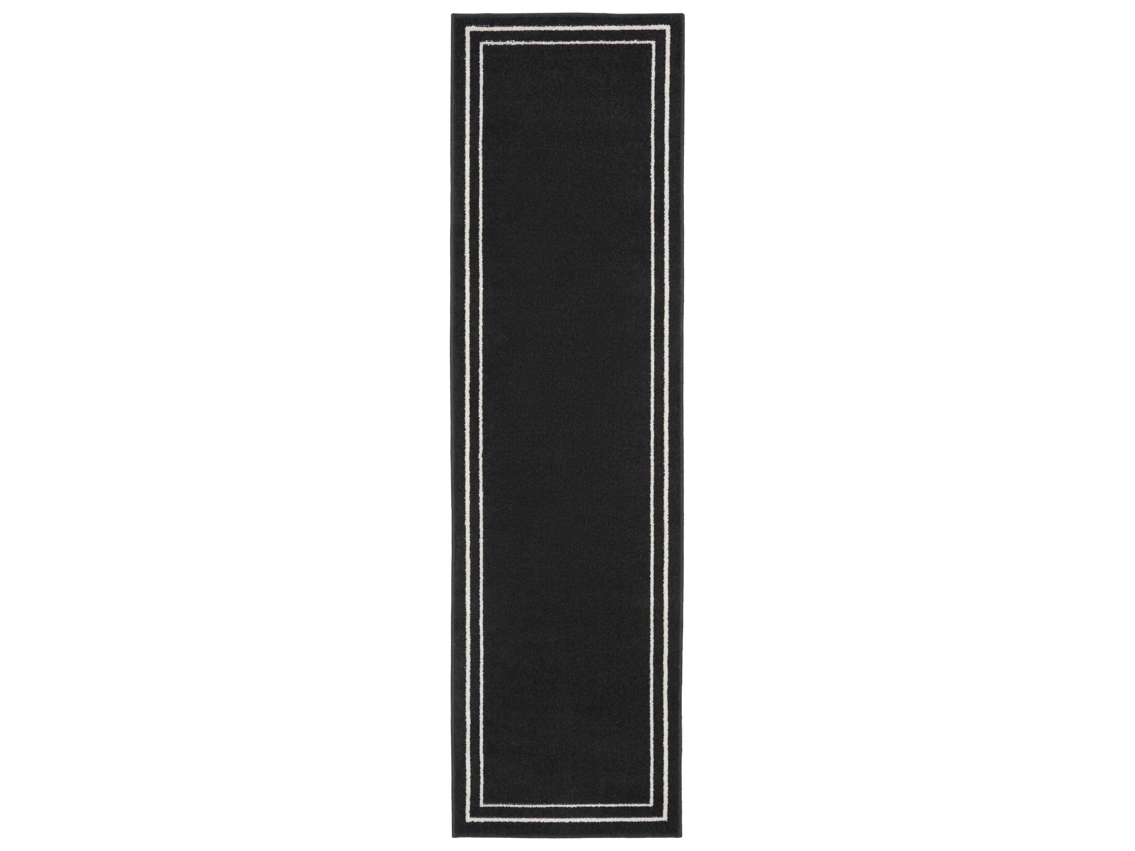 Essentials Indoor Outdoor Runner Rug Black Ivory Bordered