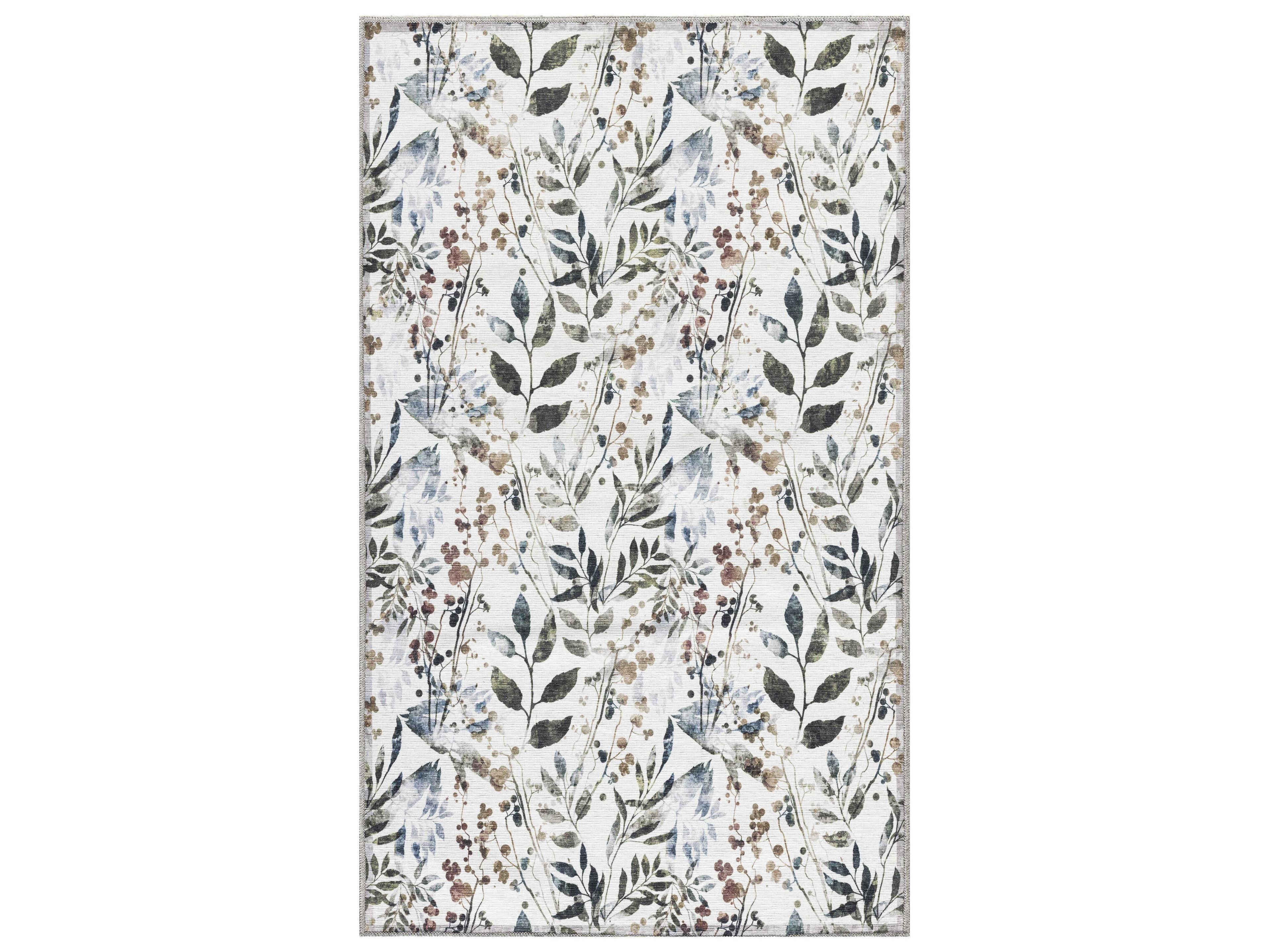 Washables Floral Ivory Multicolor Area Rug