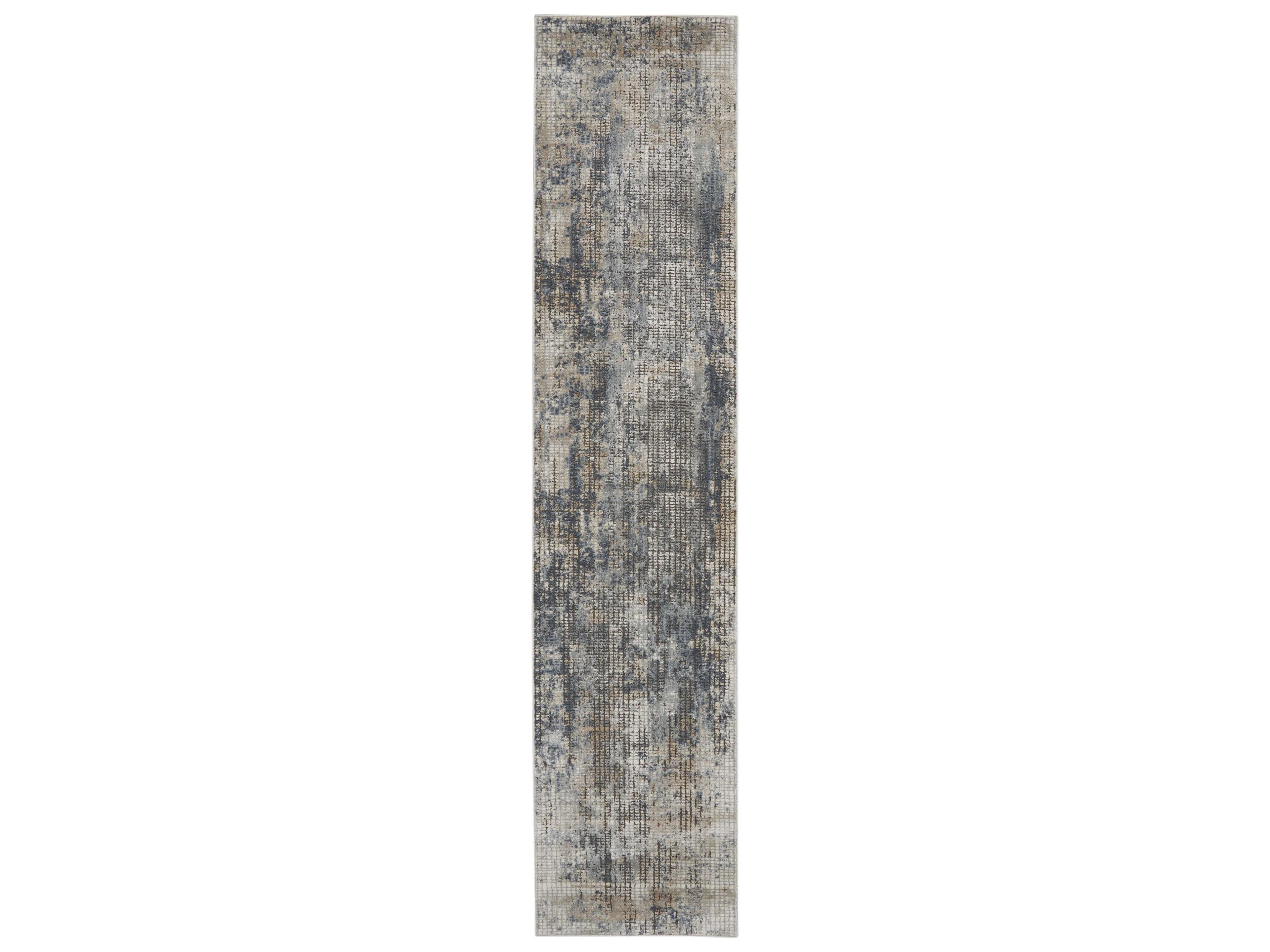 Quarry Runner Rug Modern Abstract Blue Beige