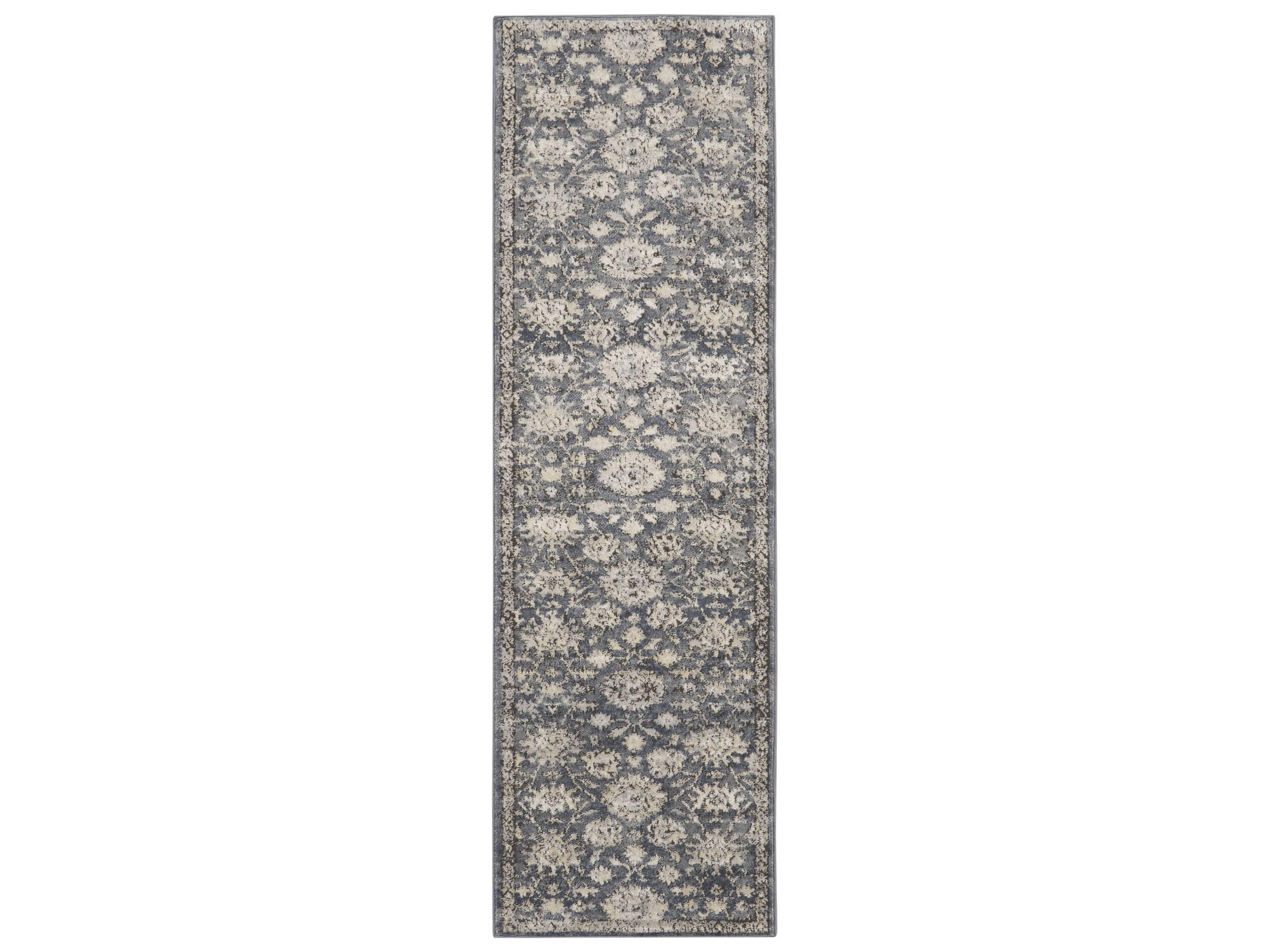 Quarry Runner Rug Blue Beige Floral Medallion