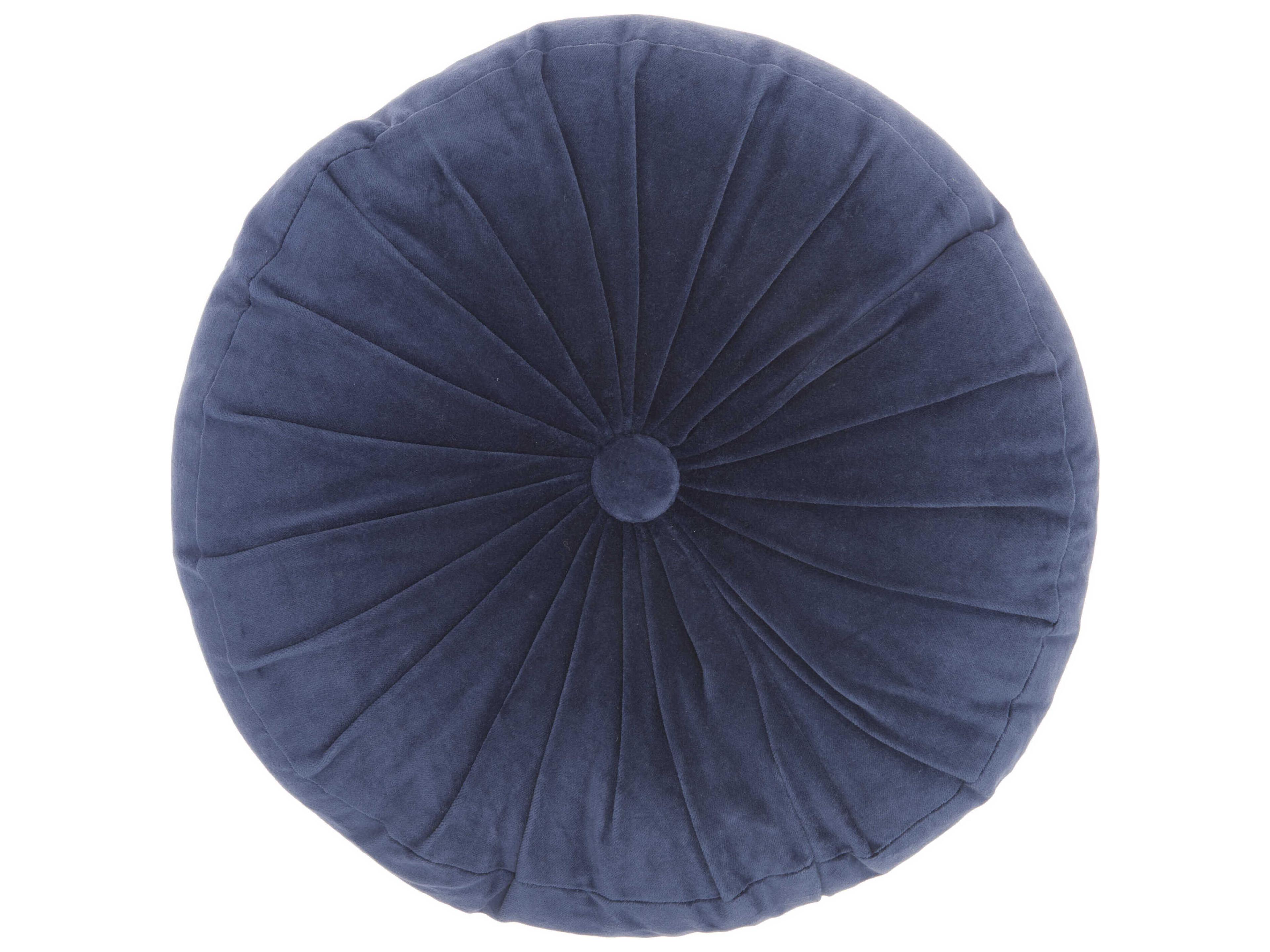 Sofia Navy 16" x 16" Round Ruched Velvet Pillow
