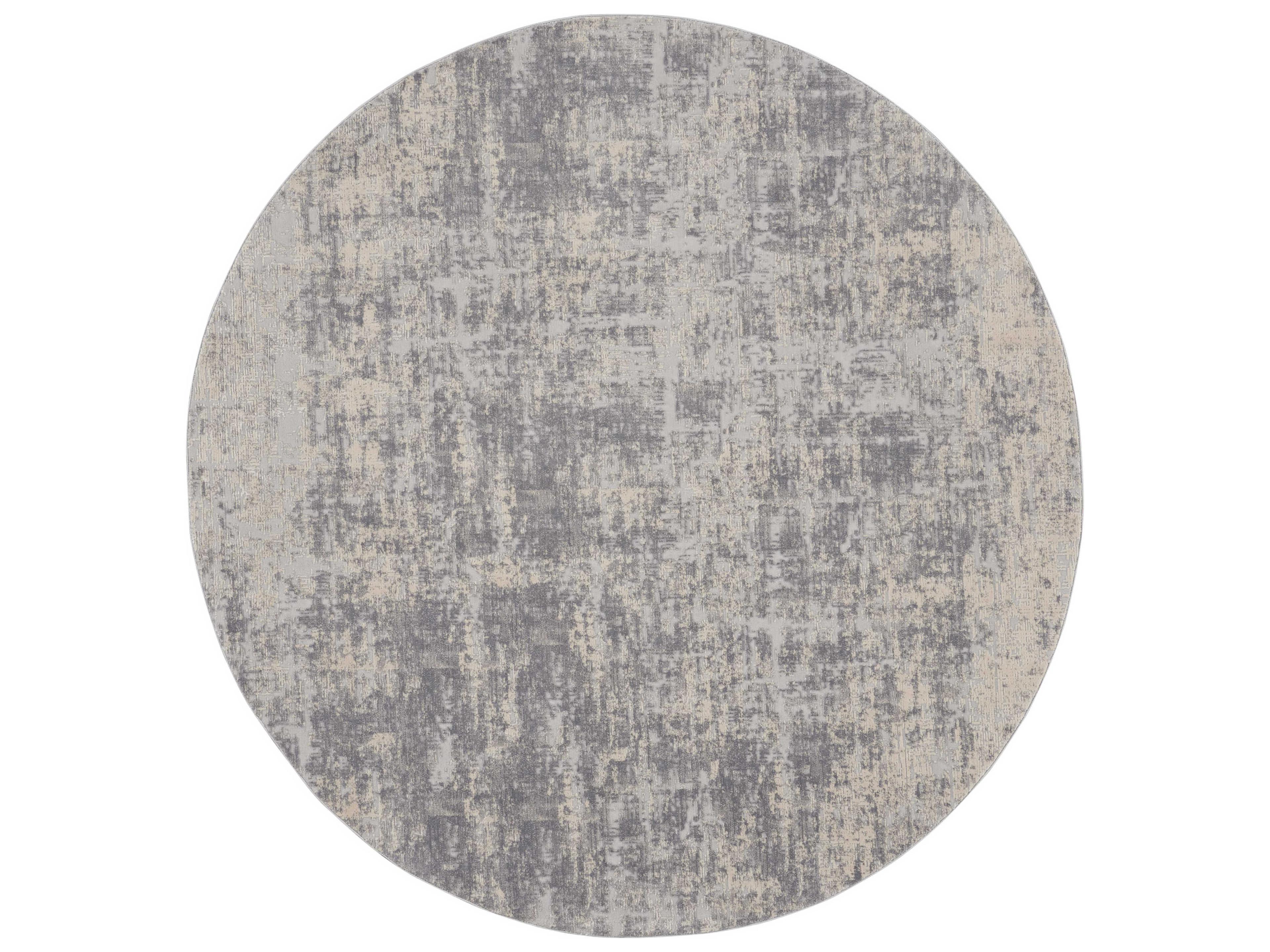 Rustic Textures Round Rug Ivory Silver Abstract