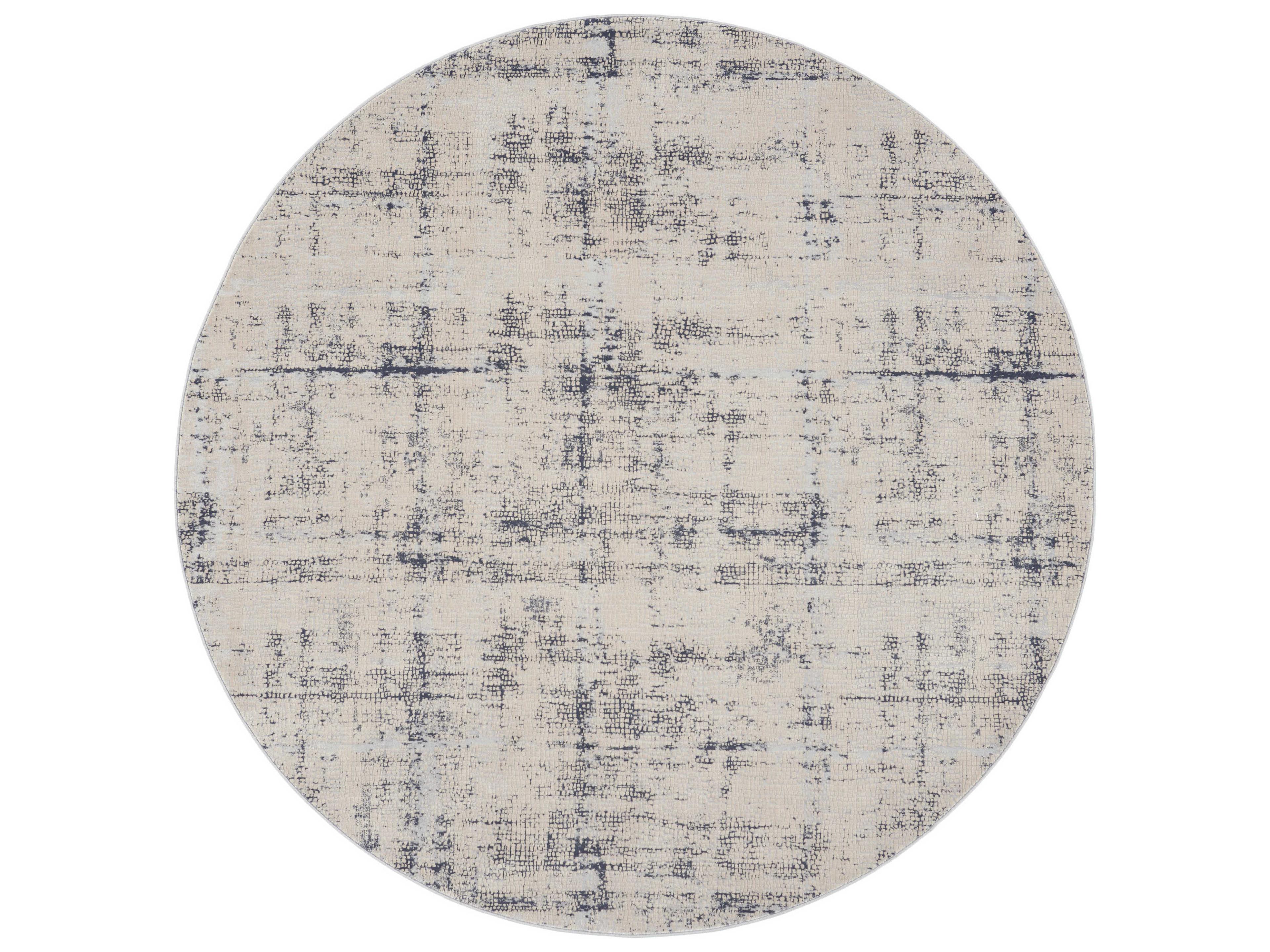Rustic Textures Round Area Rug in Ivory and Blue Abstract