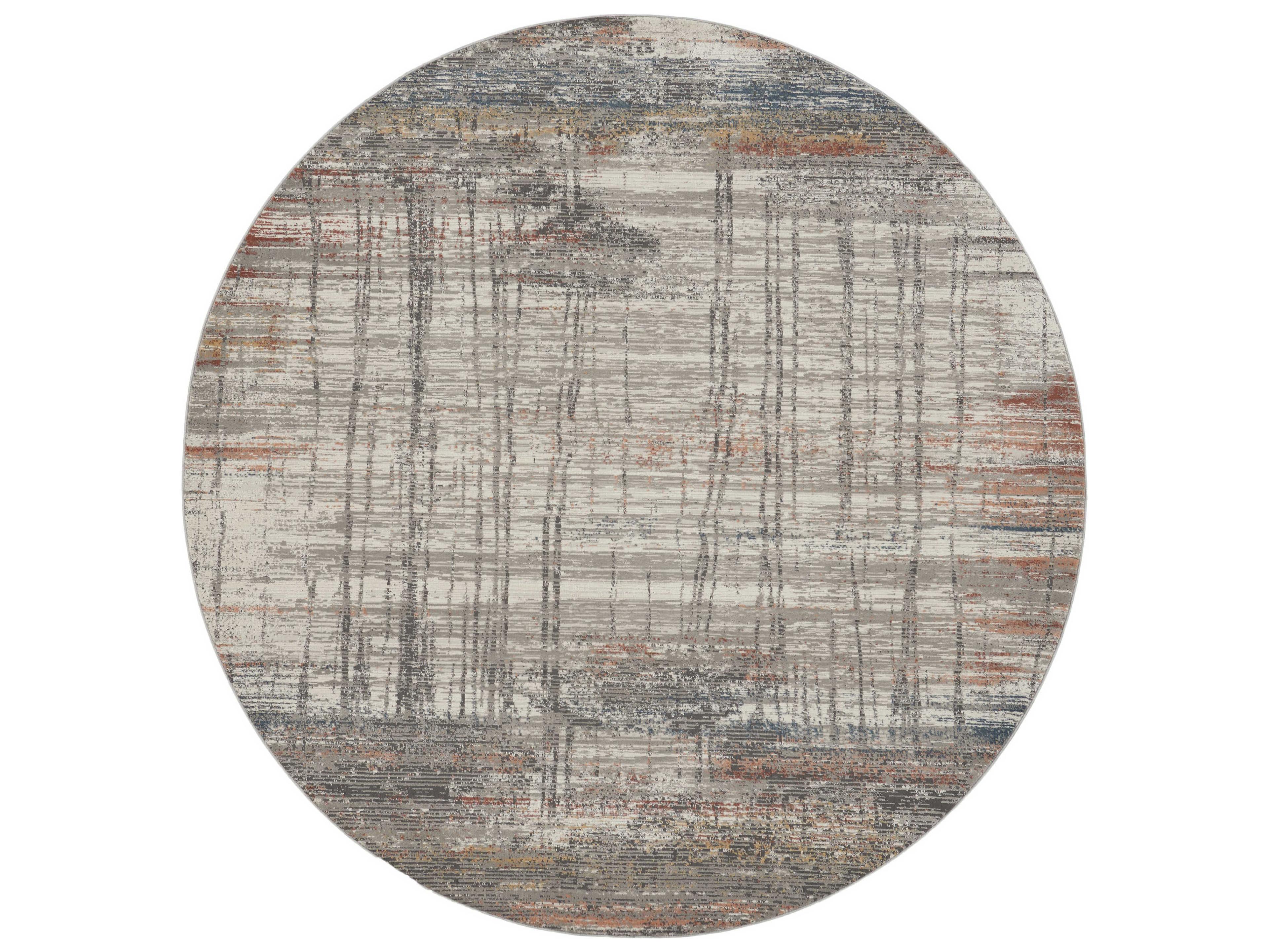 Rustic Textures Round Area Rug Grey Multi Abstract