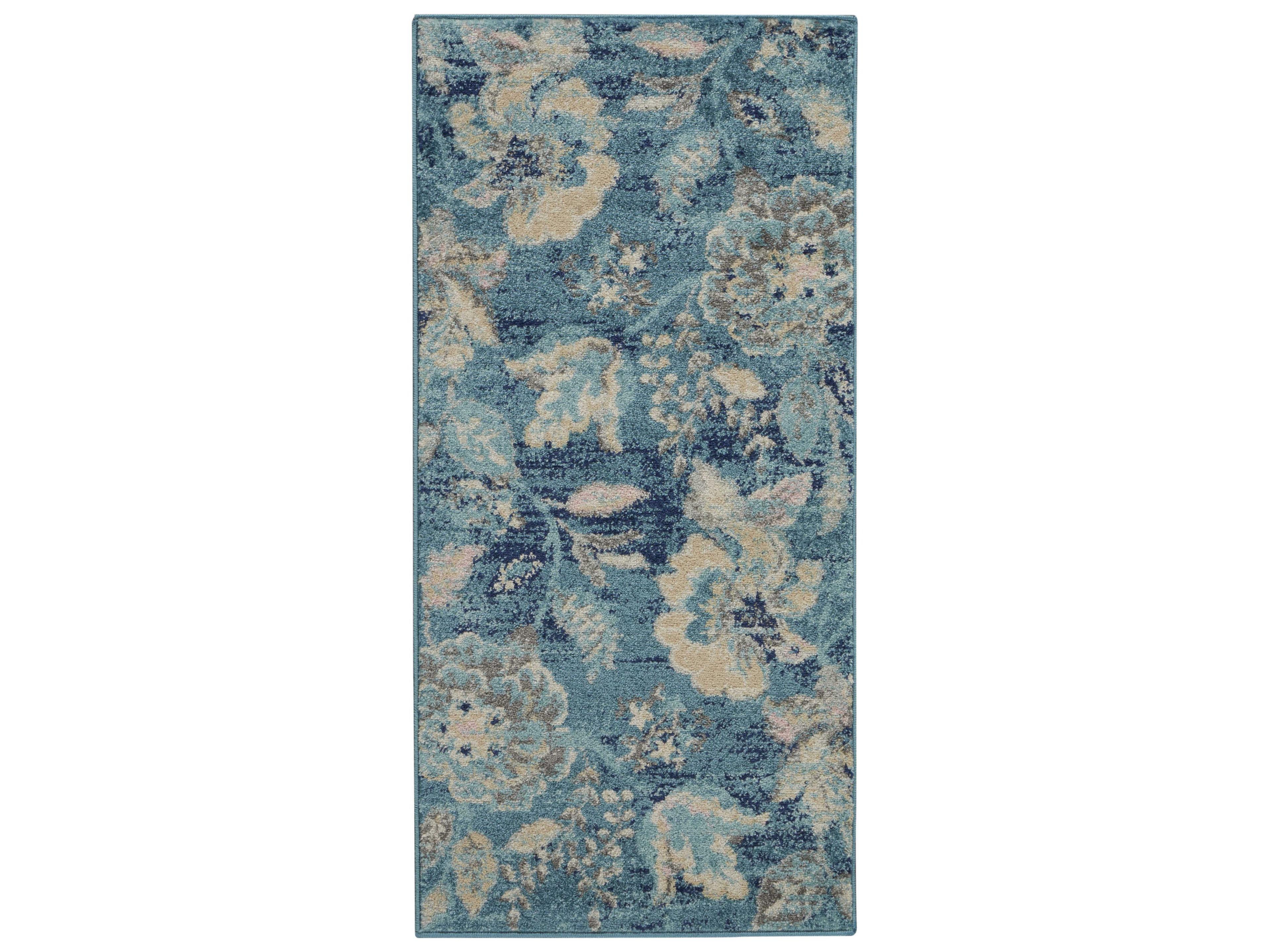 Tranquil TRA02 Turquoise Floral Area Rug