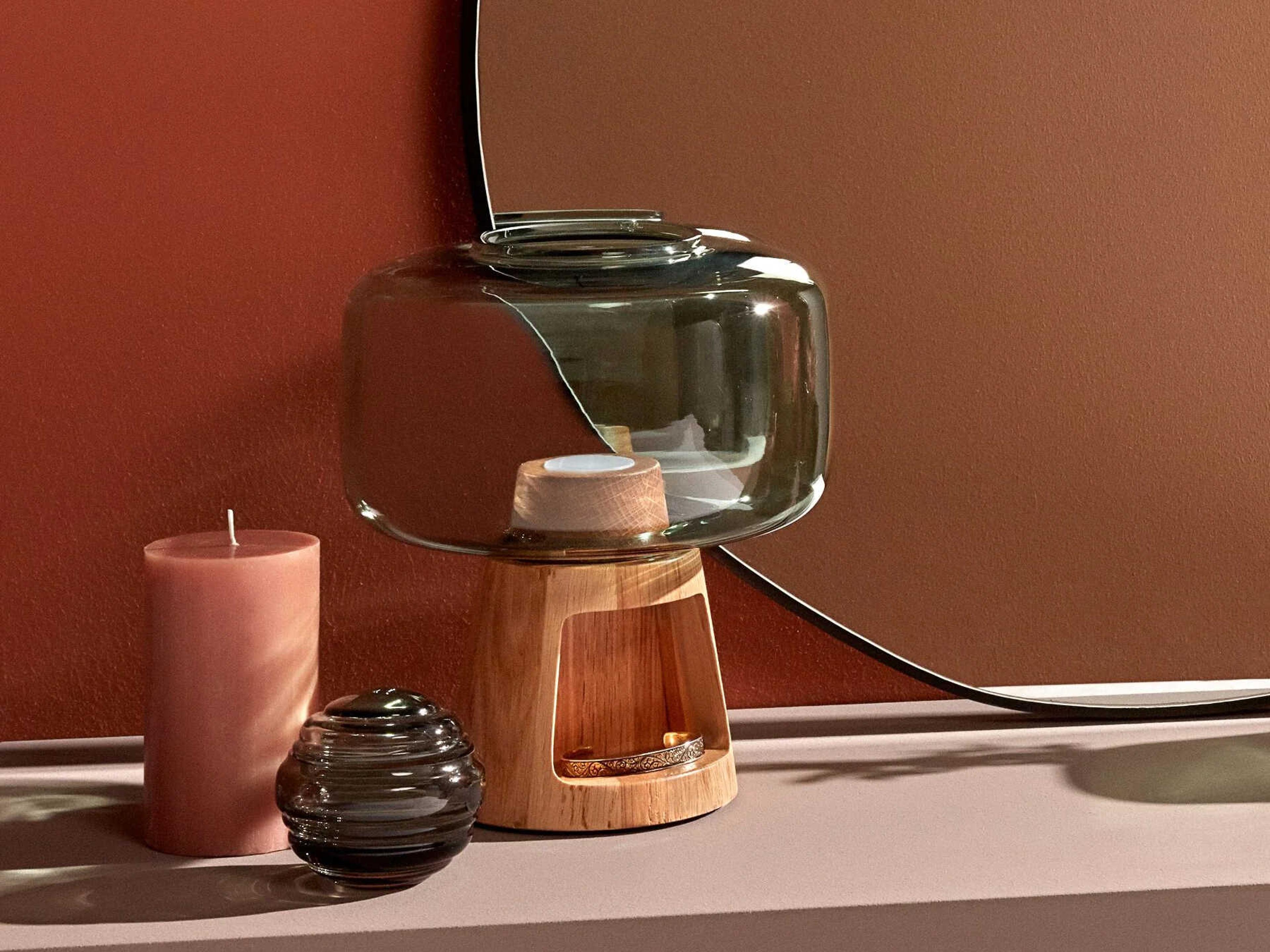 NUDE Tree Oak Green Glass Brown Table Lamp