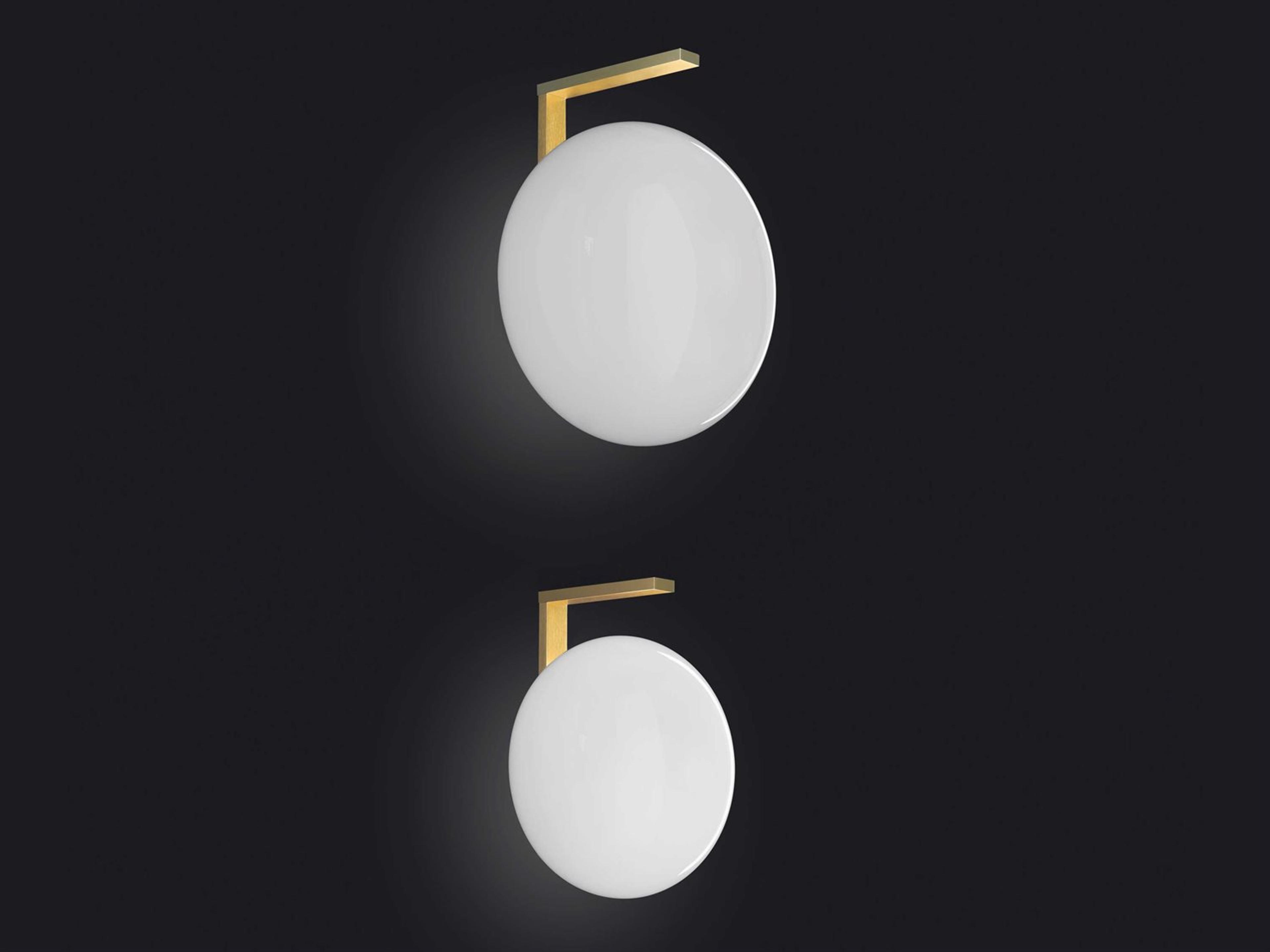 Oluce Alba 1-Light Satin Brass Polished Opaline Gold Glass Wall Sconce